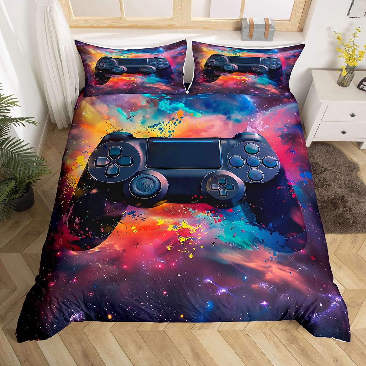 Homemissing Kinder Jungen Graffiti Gamer Bettwäsche Set 135x200cm, Rot Schwarz Gamer Bettbezug für Lustig Gaming Bettwäsche-Set Spielzimmer Dekor Bettbezug Set Weich Mikrofaser