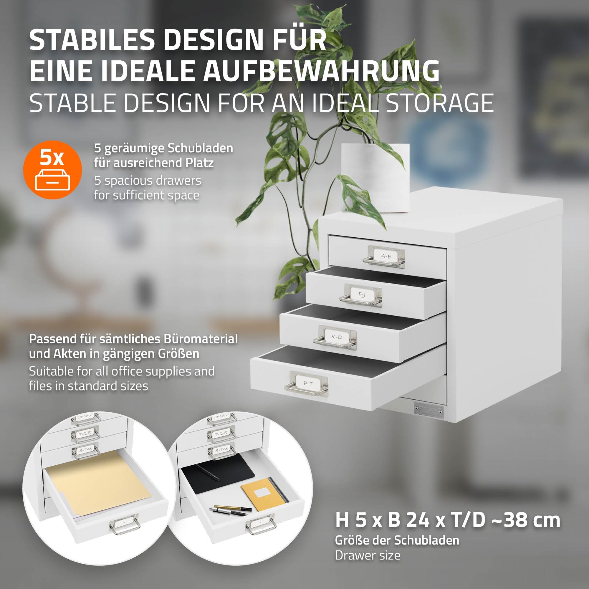 ML-Design Armadio per Archiviazione con 5 Cassetti 28x38x33 cm Bianco Cassettiera in Metallo per DIN A4 Schedario per Ufficio con Portaetichette Armadietto in Acciaio Portautensili Portaoggetti