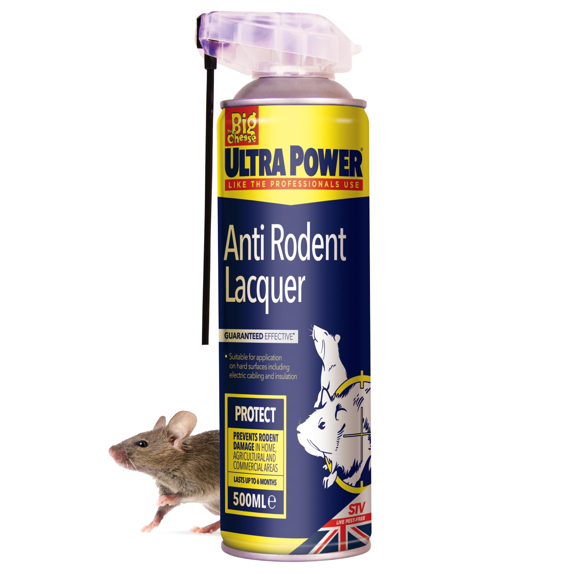 The Big Cheese Ultra Power – Anti Rodent Lacquer Dual Action Aerosol – Rat Deterrent & Mouse Repellent, Peppermint Oil Spray - Professional Prevention of Rodent Damage – 6 Months Protection – 500ml