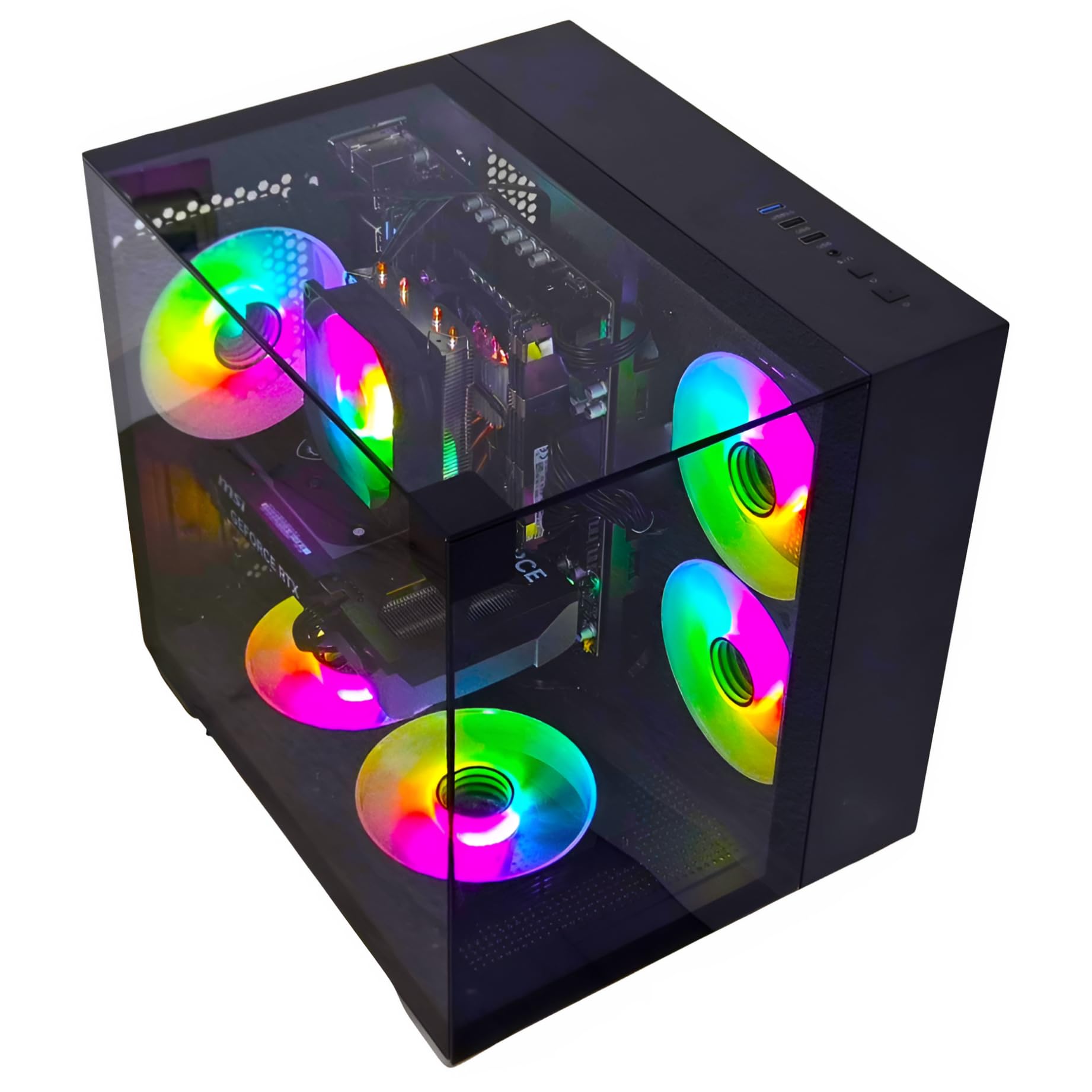 Gaming PC Phantom Black | NVIDIA RTX 5050 | 12 Core | RGB Lüfter mit Fernbedienung | Luftkühlung | WLAN | Windows 11 (32GB RAM 500GB SSD)
