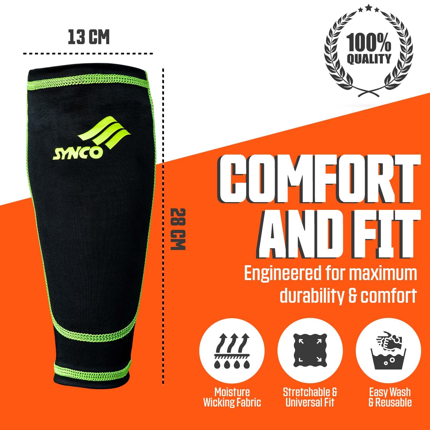 Synco Fusion Shin Guard with Sleeve | Premium and Durable | Medium Size | Comfortable Lycra Fabric Compression 4