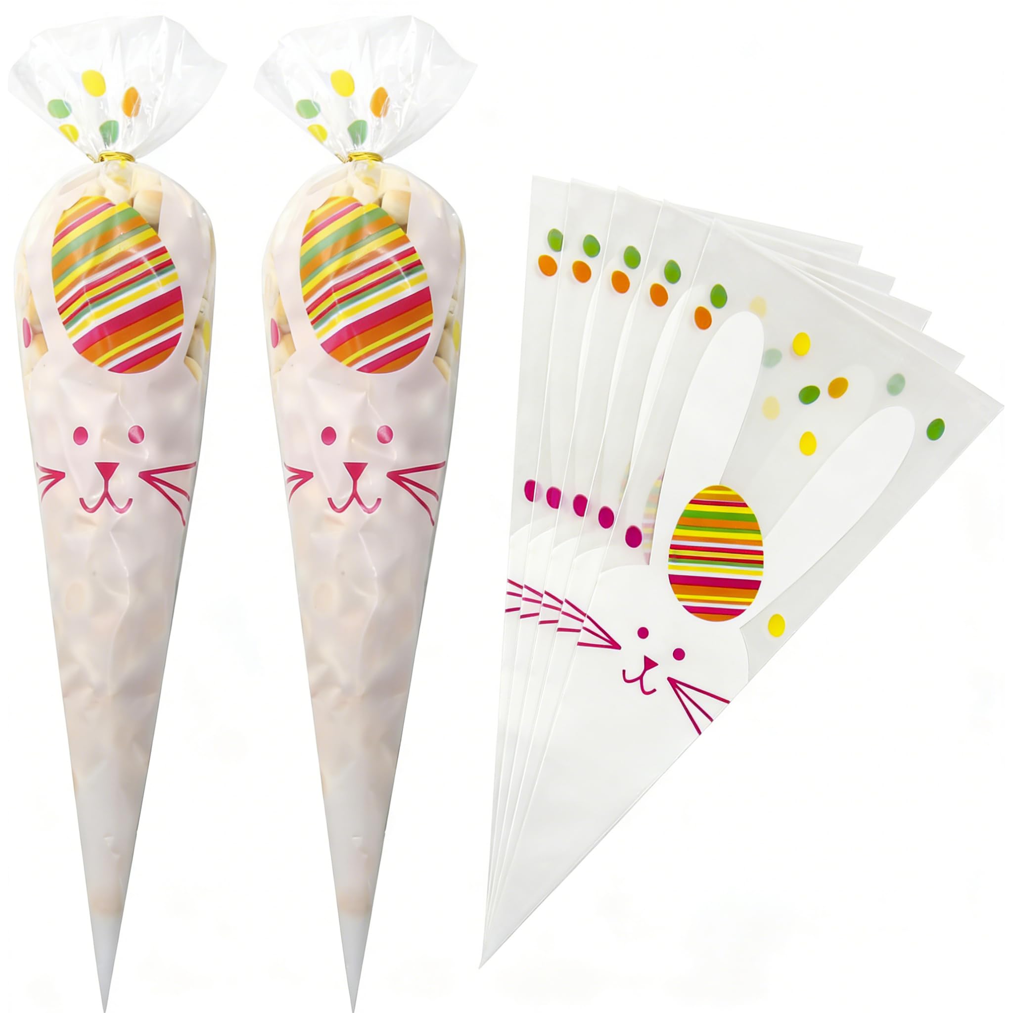 100 Pieces Sweet Cone Cookie Bags,Easter Cone Cellophane Treat Bags,Easter Cellophane Sweet Bags,Triangle Goody Bag with Twist Ties,Party Supplies for Cookie Popcorn