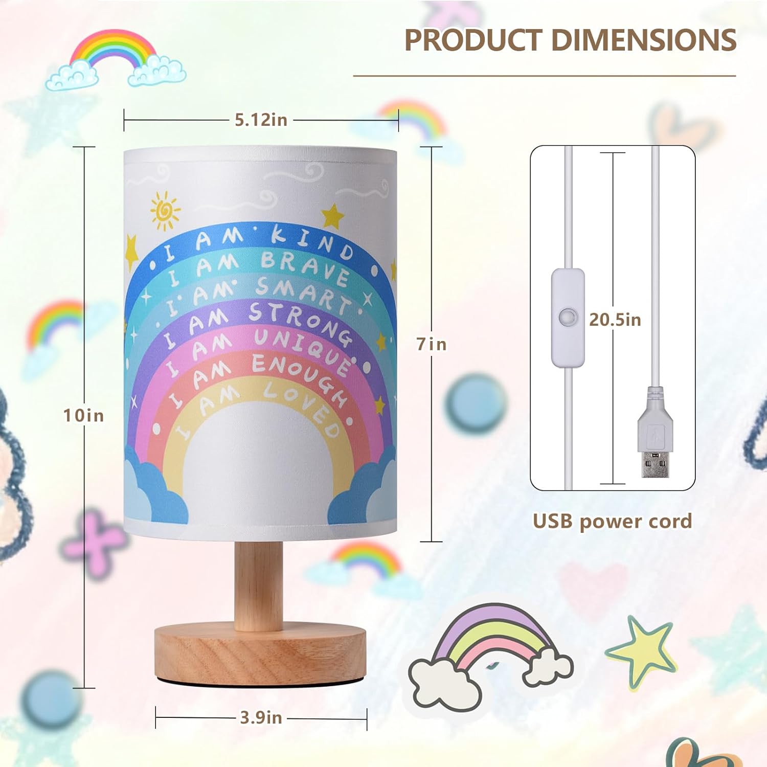 Rainbow Christmas Desk Lamp, 3 Light Modes, USB Powered, for Bedroom,Calming Corner Decor, Cozy Center, Book Center and Supplies, 10 inch Height, Christmas Gift.