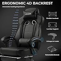 Vista 6 de GTPLAYER Silla de juegos con reposapiés, silla de juegos de computadora grande y alta, estilo de carreras de 350 libras, soporte lumbar ergonómico