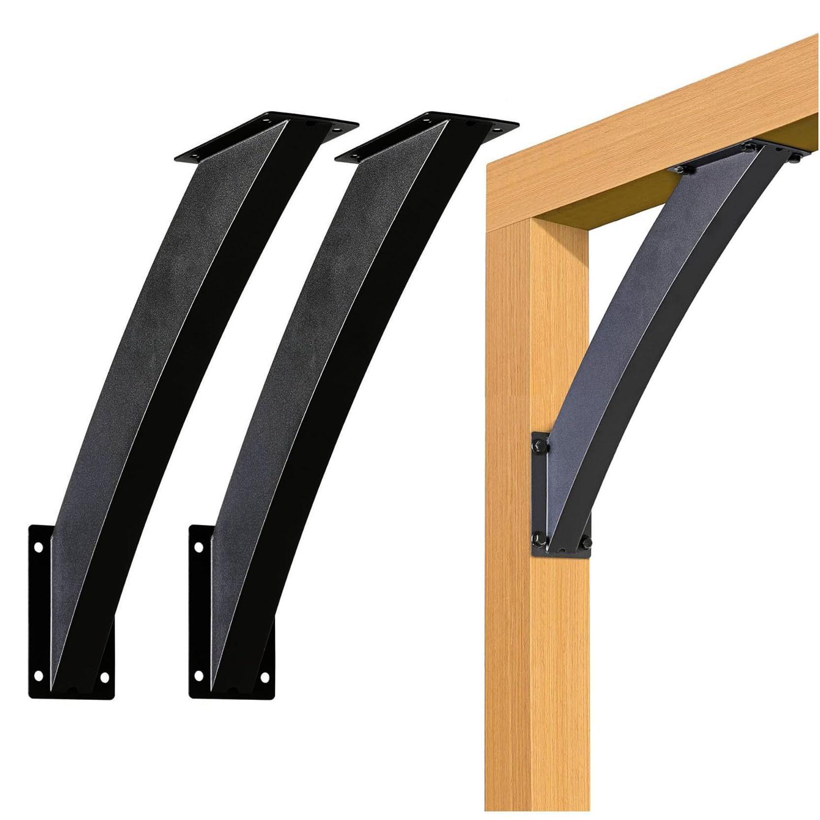 LQSYBHD Heavy Duty Arc 45 Degree Angle Support Bracket Steel Pergola Bracket Wood Post and Beam Support Angle Corner Brackets for Gazebos Decks Porches Pergola Reinforcement(Size:2pcs)