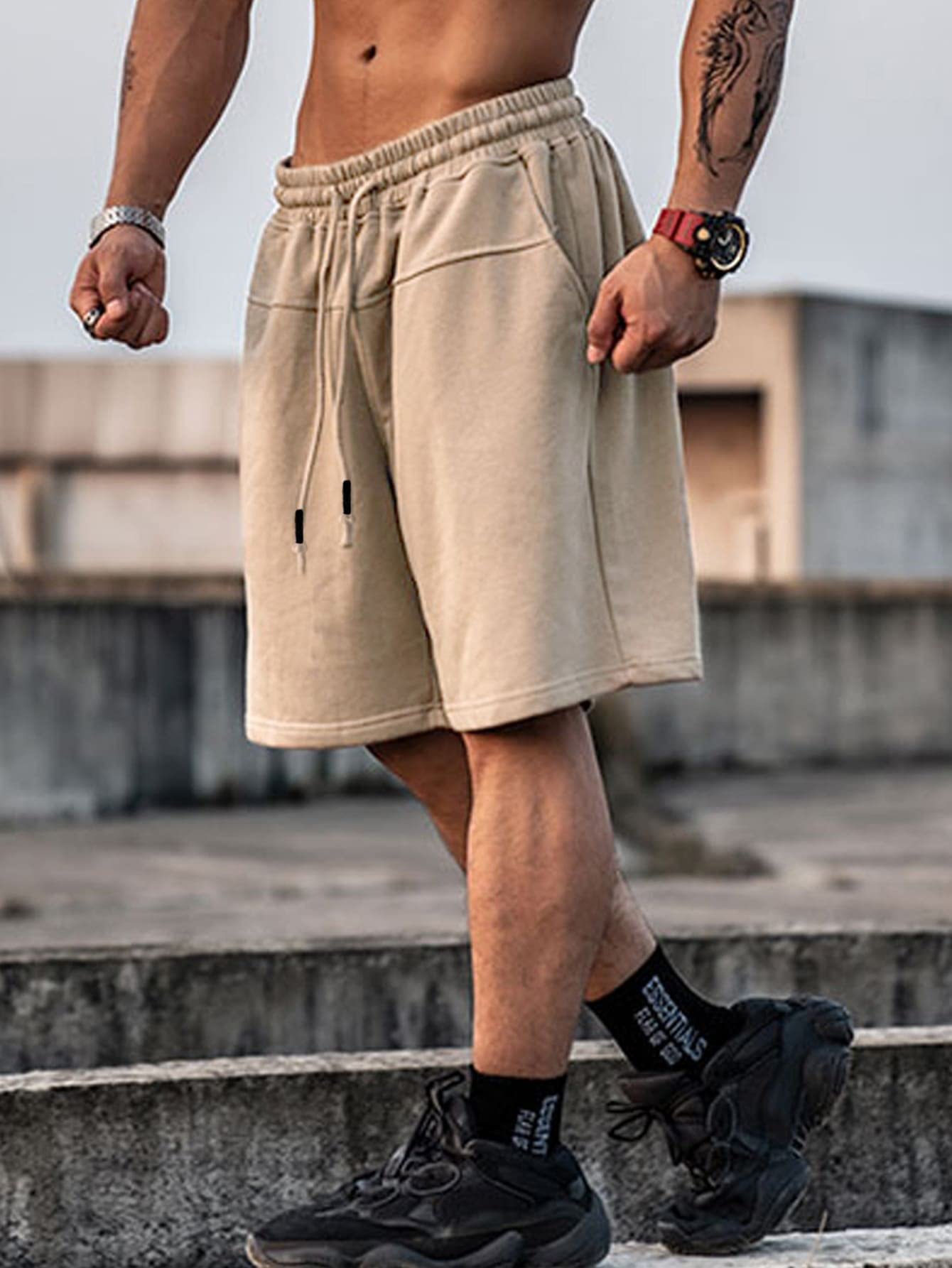 Men's Shorts Men Drawstring Waist Wide Leg Shorts Shorts for