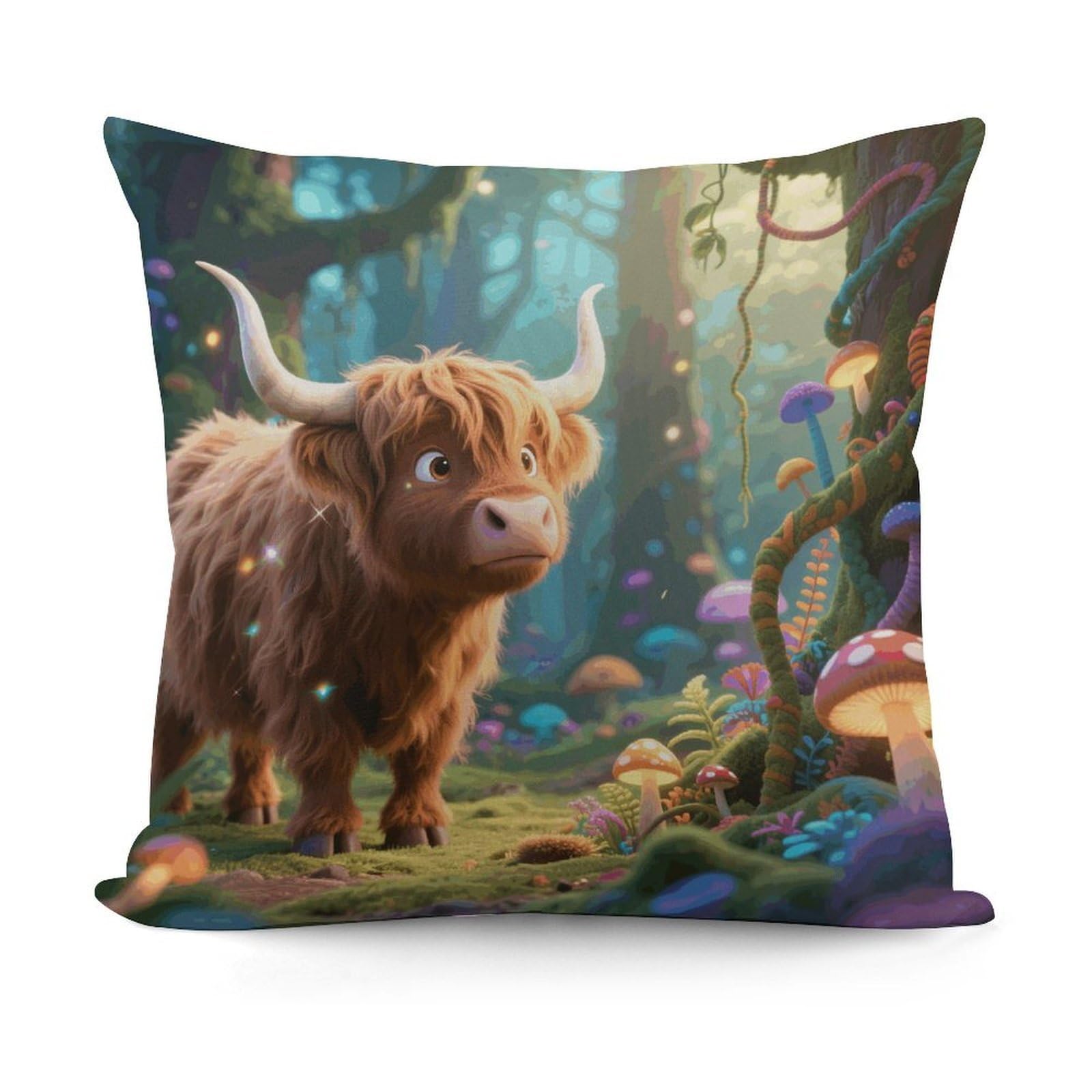 VstaDank Cute Highland Cow Pillow Cover with Invisible Zipper Square Throw Pillowcase Plush Couch Sofa Pillow Case 18x18 Inch Decorative Throw Cushion Covers for Sofa Living Pillowcover