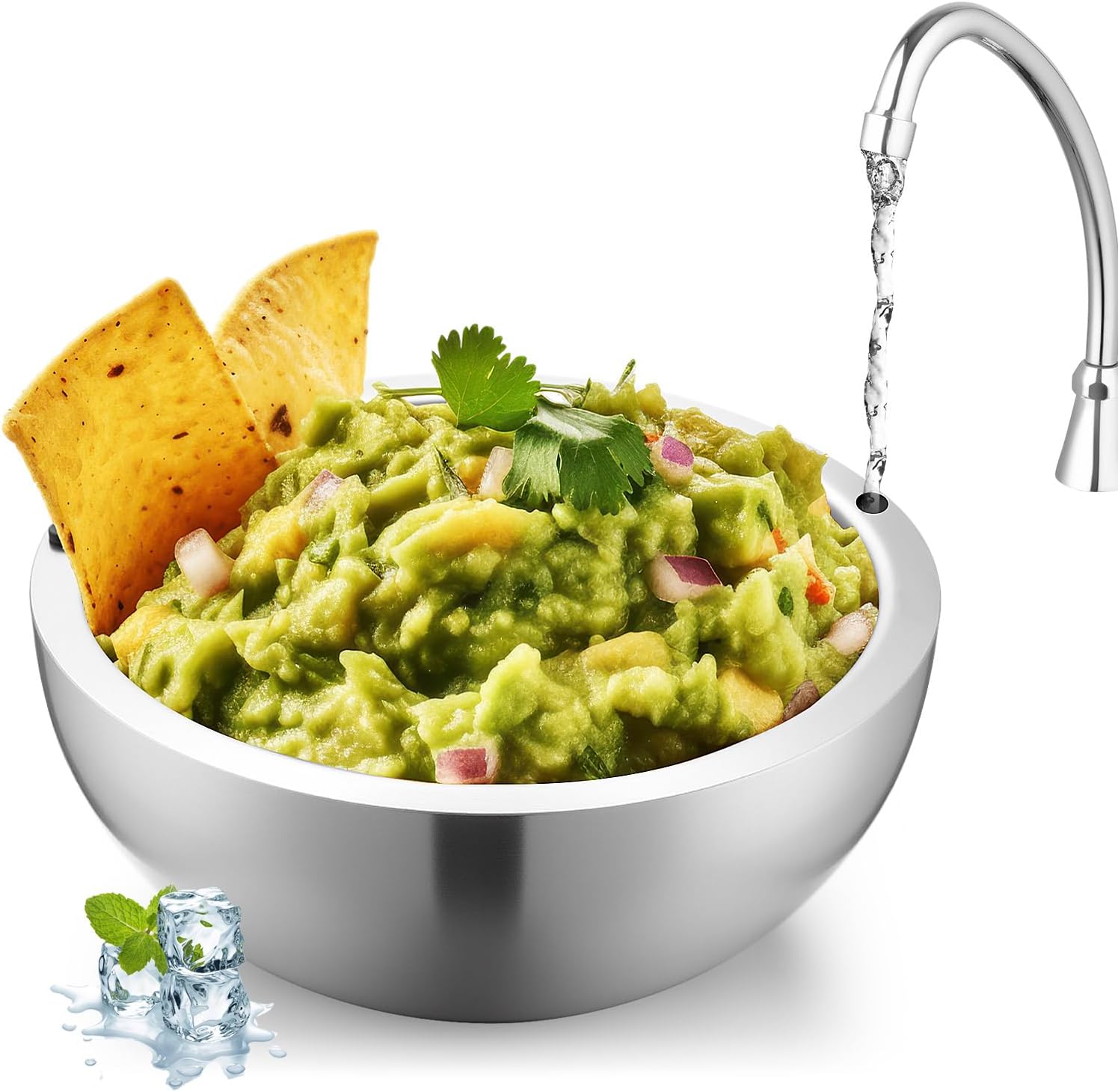 Honeydak 1 Pack 70 oz Dip Chiller Bowl Stainless Steel Double Walled Insulated Ice Serving Bowl for Parties Salsa, Guacamole, Condiments, Sauces, Salad & Food Hot or Cold
