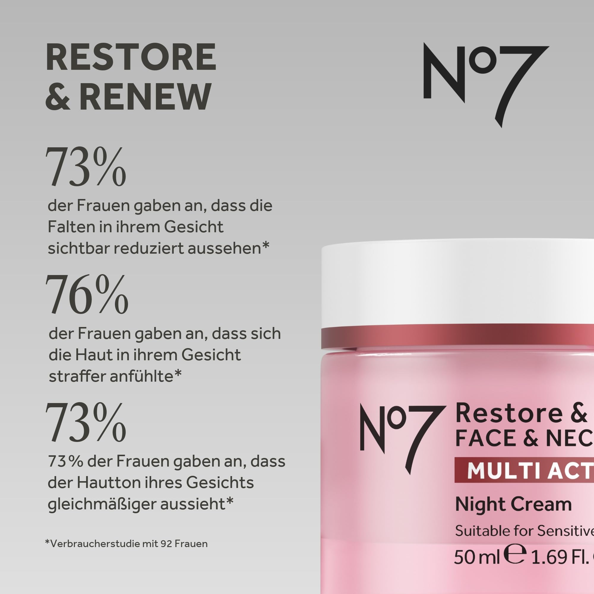 No7 Restore & Renew Anti-Aging Night Cream - Nachtcreme Gesicht, 50 ml