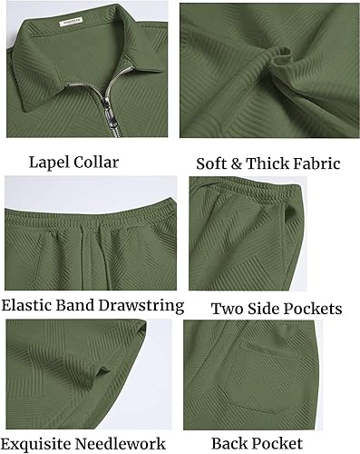 Miniatura 5 de EISHOPEER Conjunto de camisa polo y pantalones cortos para hombre, con cremallera de moda, trajes de 2 piezas