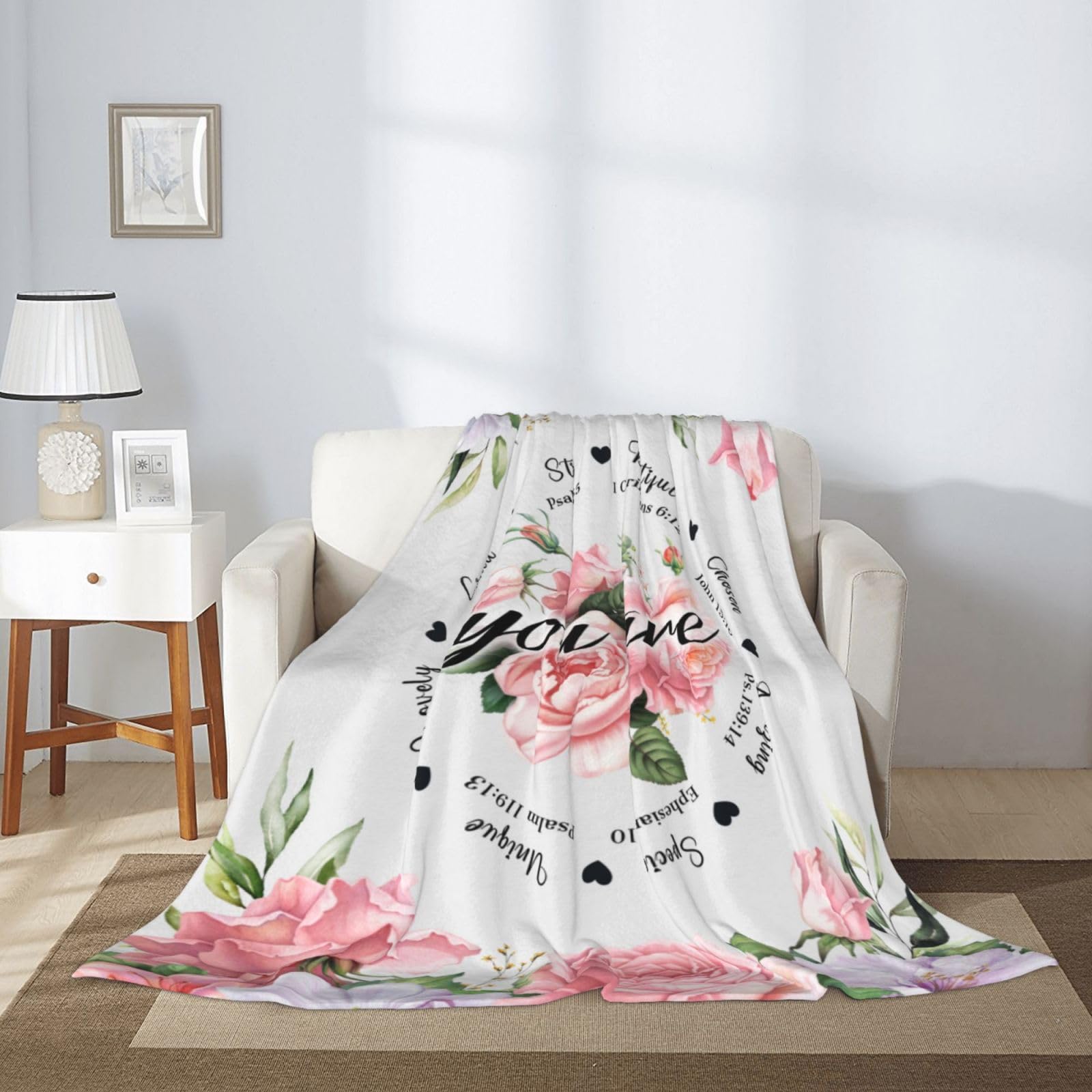 Christliche Decke 203x152 Cm – Pink, Flanell, Mit Inspirierendem Spruch – Geschenk Für Frauen, Taufe, Geburtstag