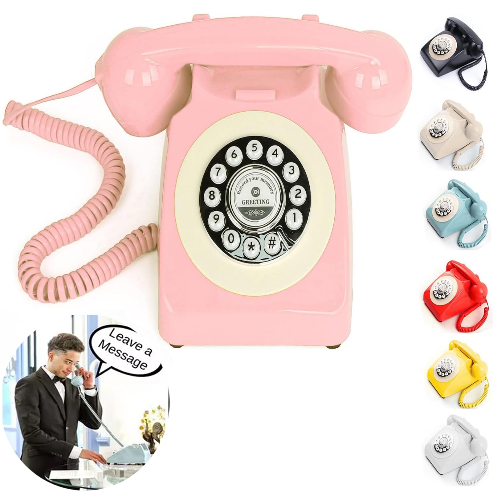ZLPOWER Audio Guest Book for Wedding Phone Audio GuestBook Record Customized Audio Messages Guest Book Classic Retro Style for Parties Birthdays Rentals (Pink)