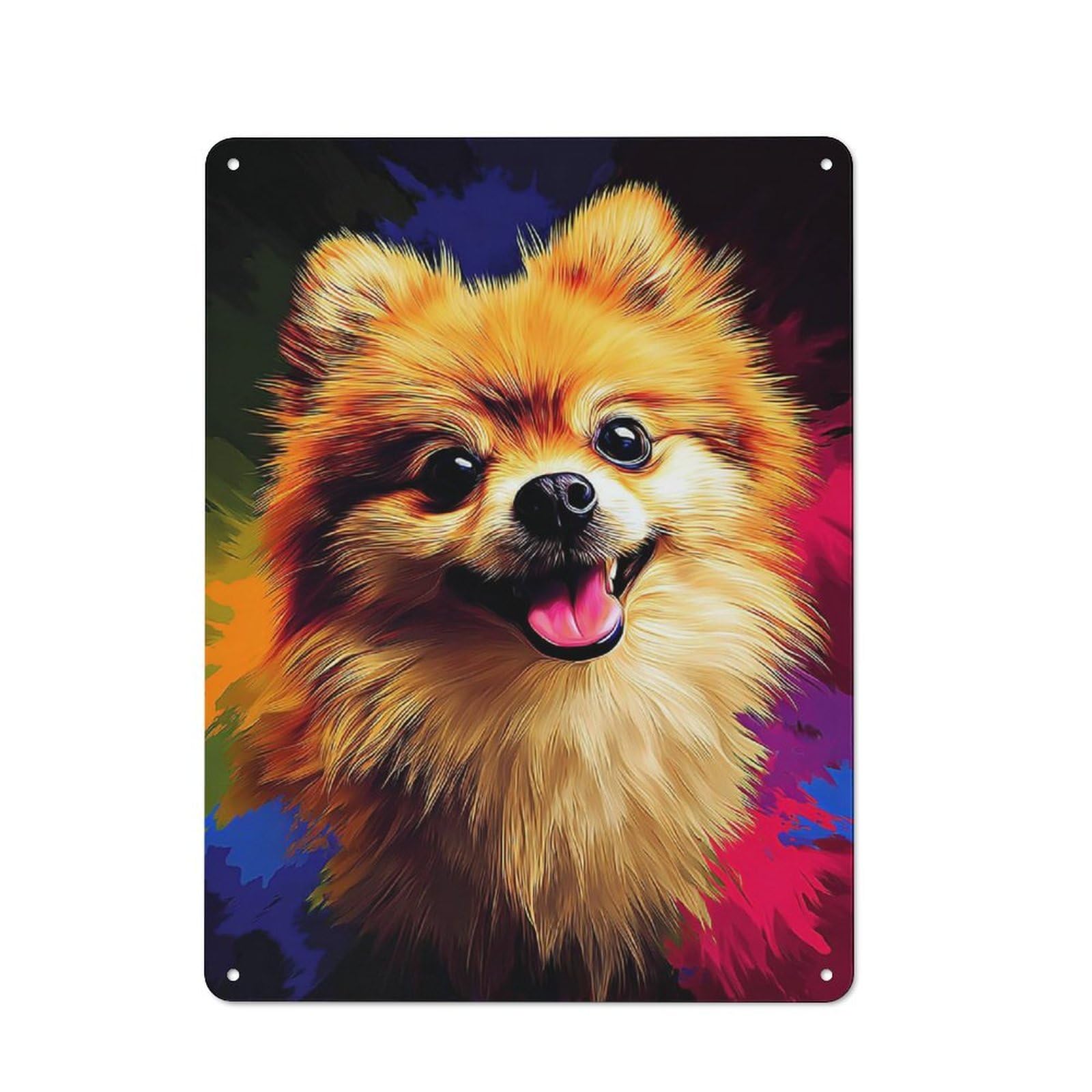 Junmoney Colorful Pomeranian Portrait -2 Retro Metal Wall Sign 40X30cm For Man Cave Or Games Room, A Housewarming Gift For Games Room Collectors