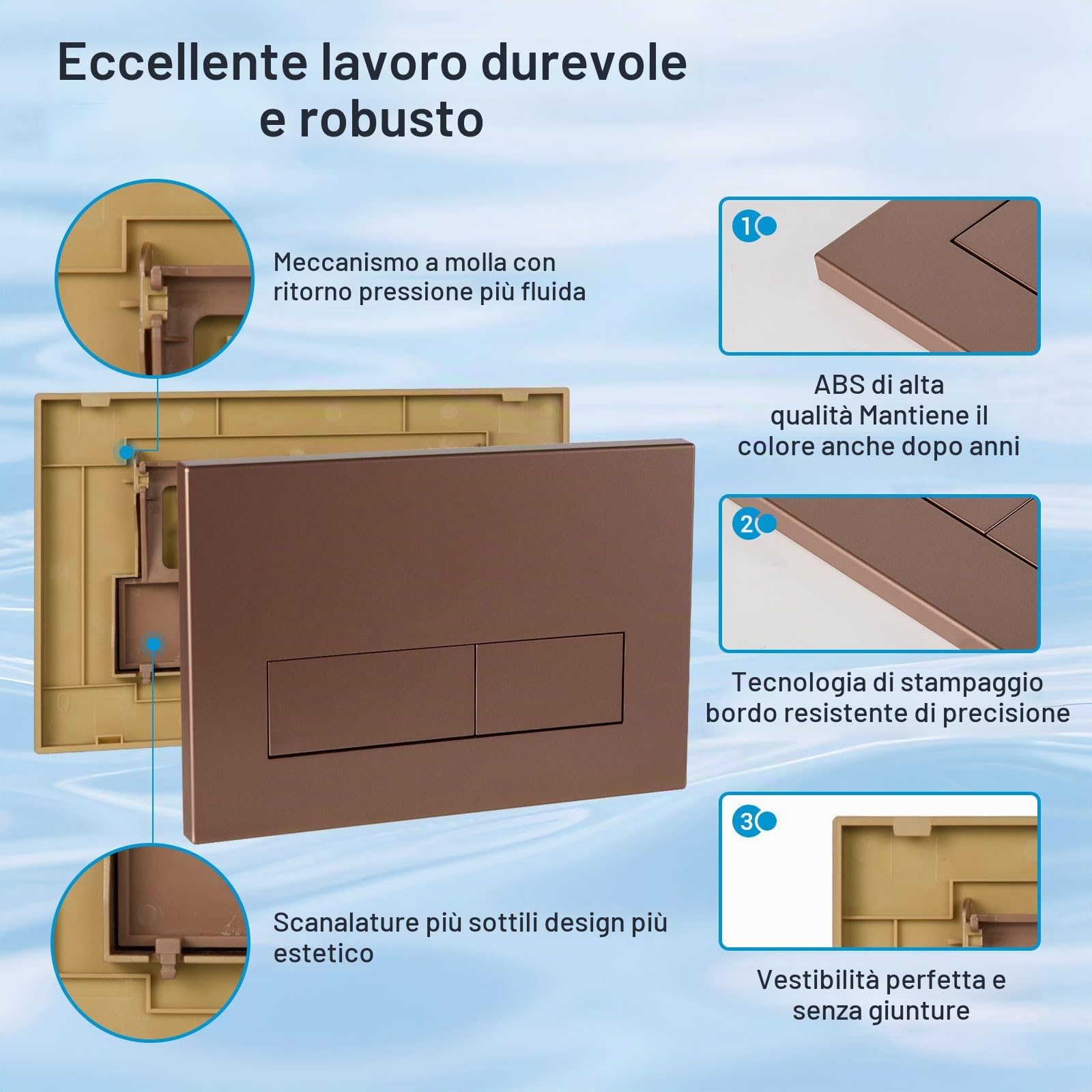 Placca di Comando WC con Scivolo per pastiglie pulitrici Compatibile con Geberit Sigma, UP300 e UP320, Piastra Doppio Scarico,246×164 mm(Bronzo)