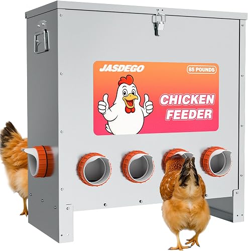 Jasdego 85LB 10-Port Automatic Metal Chicken Feeder, No Waste Poultry Feeder with Locking Lid Jasdego 85LB 10-Port Automatic Metal Chicken Feeder, No Waste Poultry Feeder with Locking Lid