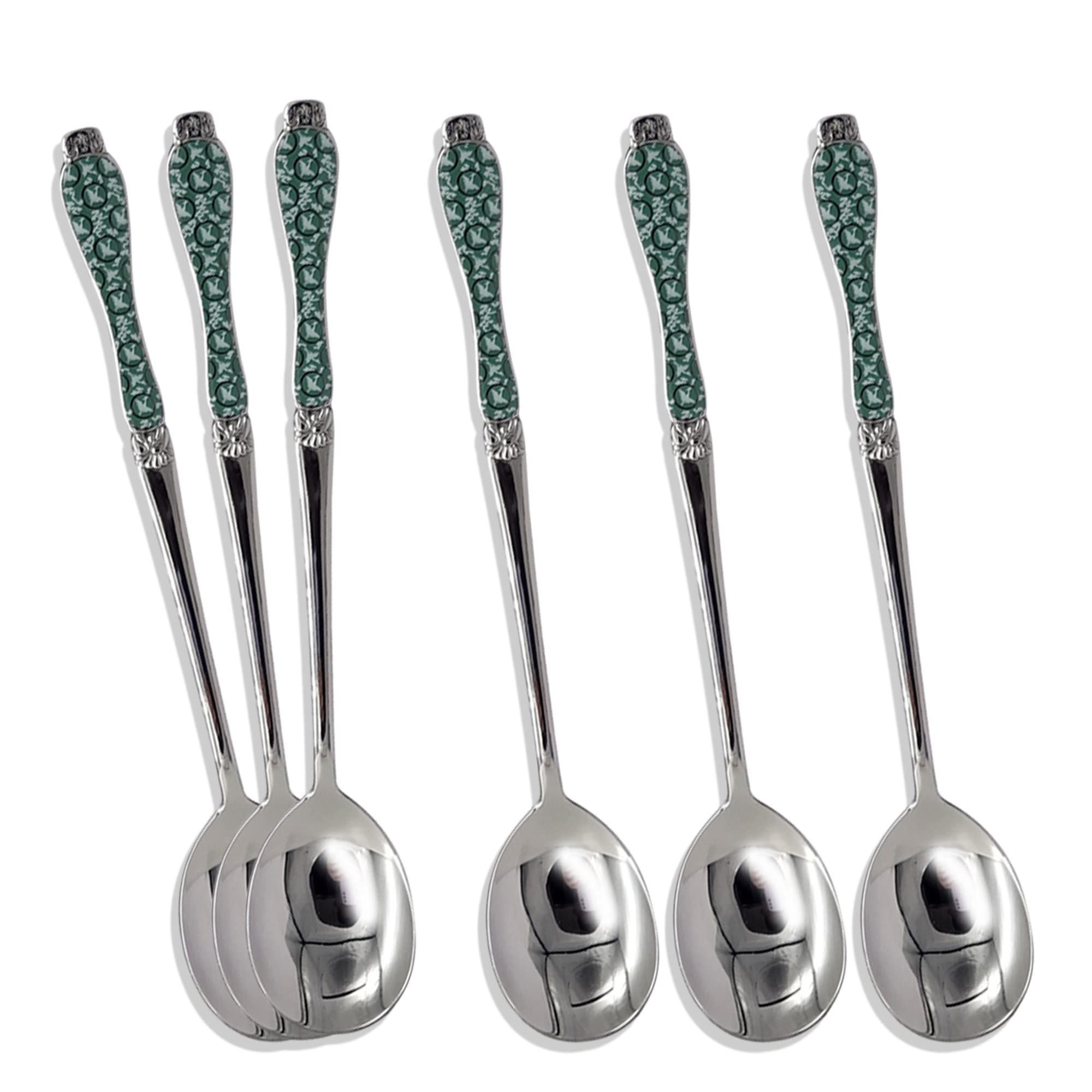 Balwoo [6 P][Made in Korea] Korean Style Soup Spoon 8.5 inch Premium 430(18/0) Stainless Steel Dessert Spoons Dinner Spoon, Table Spoon, Rice Spoon Ice Cream Scoop (Goryeo Celadon, Blue)