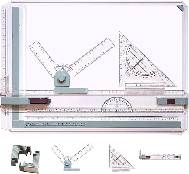 TEHEO A3 Drawing Board Set, Drafting Table Multi-Function Painting, Writing & Drawing Table with Parallel Motion and Adjustable Angle, Metric System Art Architectural Graphic