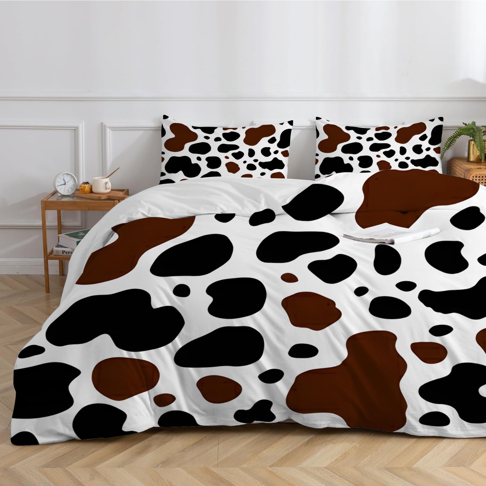 Housse de couette 220x240 microfibre douce parure de lit adulte imprimé vache