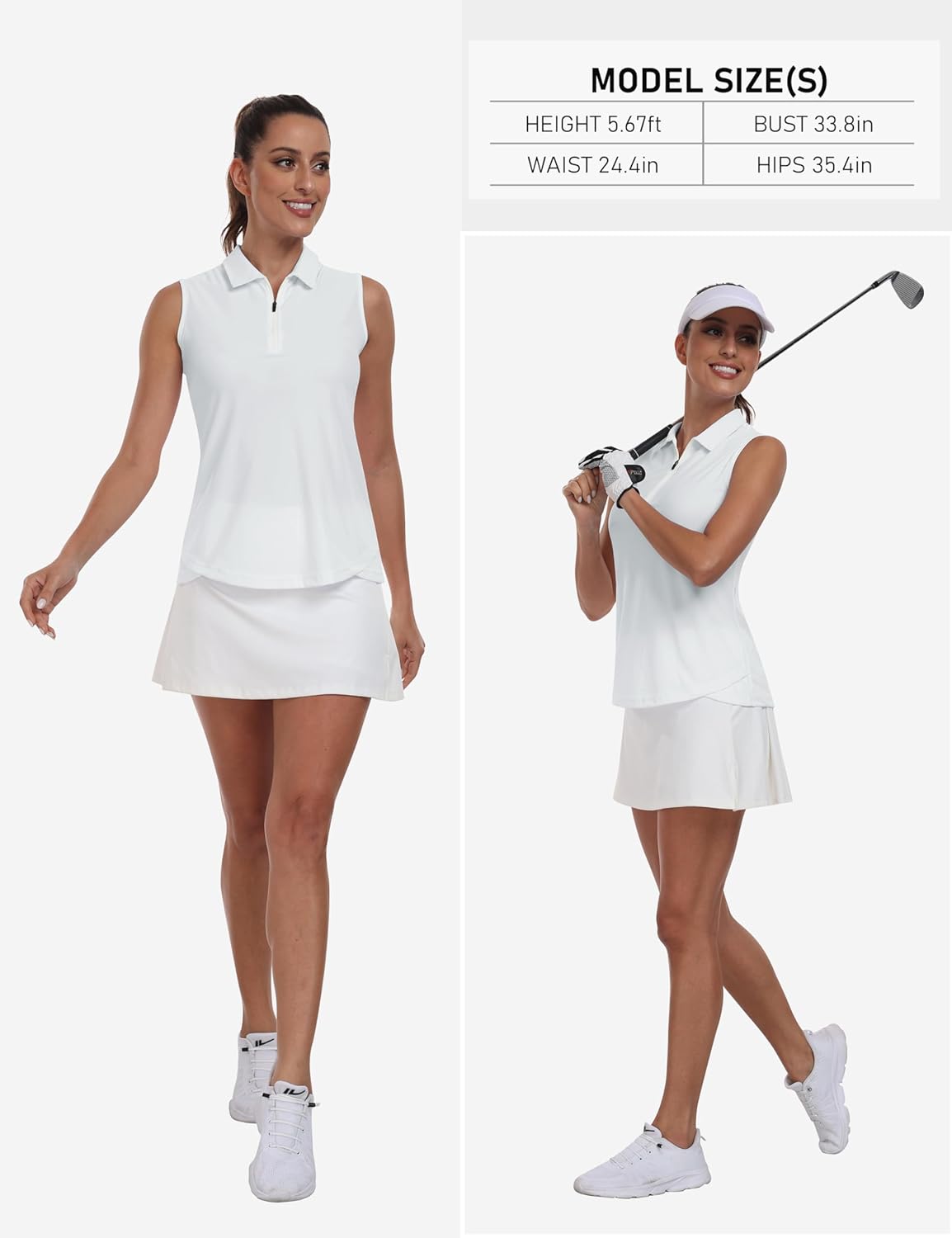 MoFiz Women's Sleeveless Golf Shirt Collared 1/4 Zip Tennis Tank Tops UPF 50+ Quick-Dry Lightweight Athletic Polo Shirt White S - Image 6