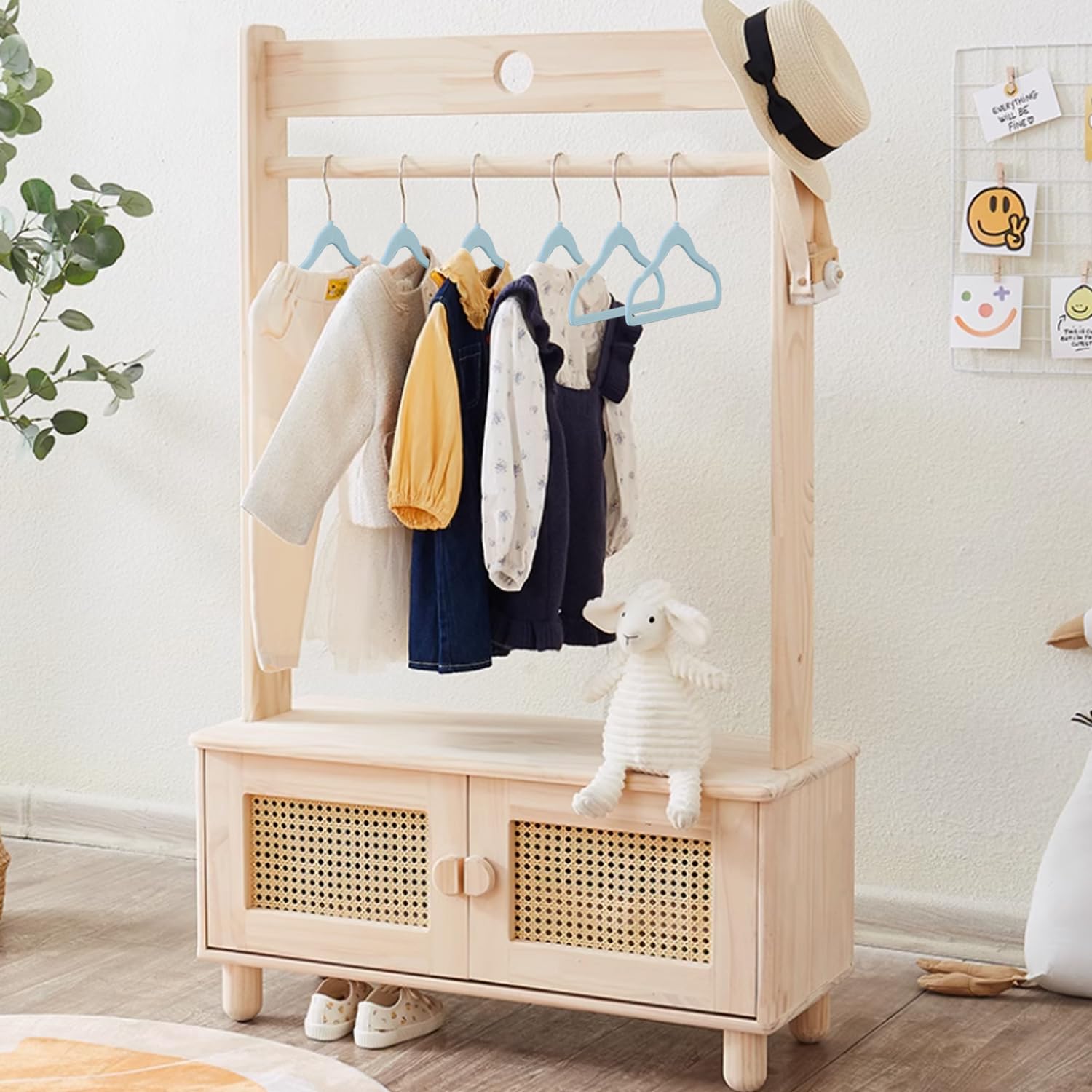 Perchas de Terciopelo para Ropa de Niños 35cm - Antideslizantes para Pequeños y Bebés - 32 Piezas Azul
