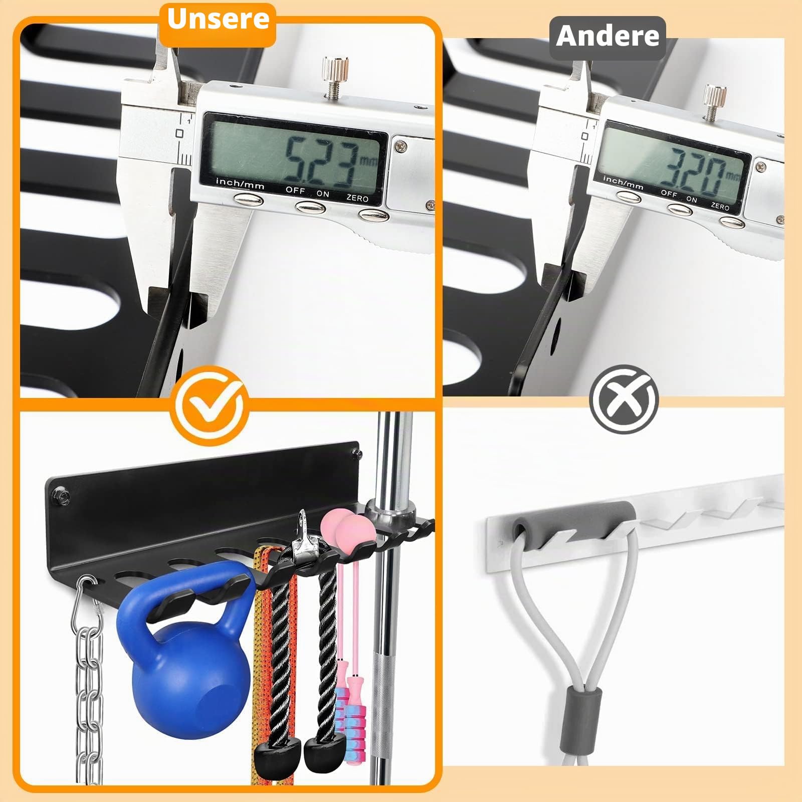 Gym Rack Organizer, Home Gym Zubehör Aufhänger, Wandhalterung Haken für olympische Langhanteln, Reihengriffe, Schläger oder Werkzeuge (E-Book Anleitung im Lieferumfang enthalten)