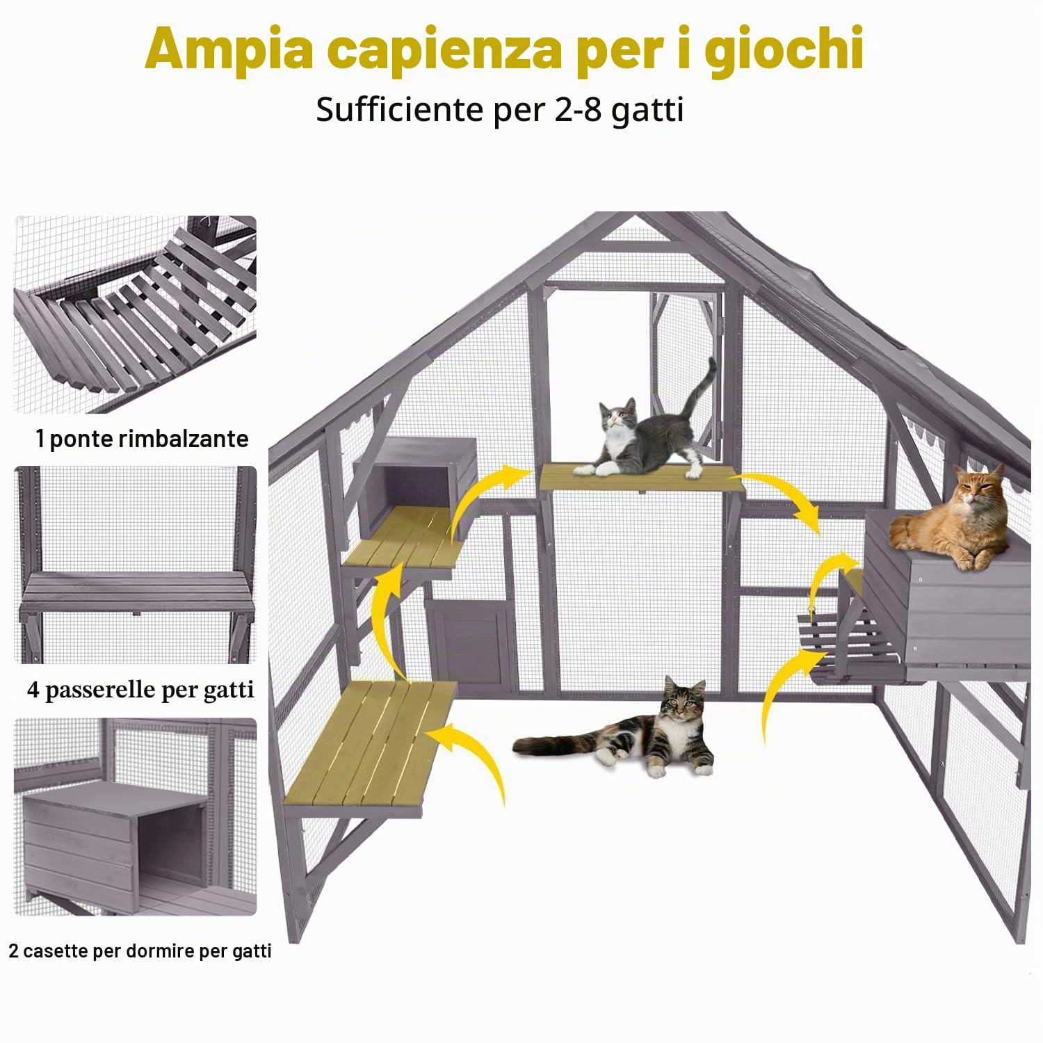 X-Zone Catio - Recinzione per gatti da esterni, grande per più gatti, in legno, per esterni, condonio per gatti, resistente alle intemperie