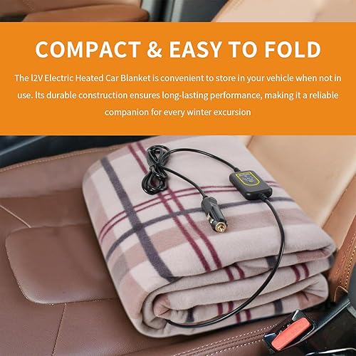 Miniatura 20 de Amazingforless - Manta de forro polar calefactable de 12 V con controlador para temporizador y niveles de calor, manta eléctrica a cuadros para Azul