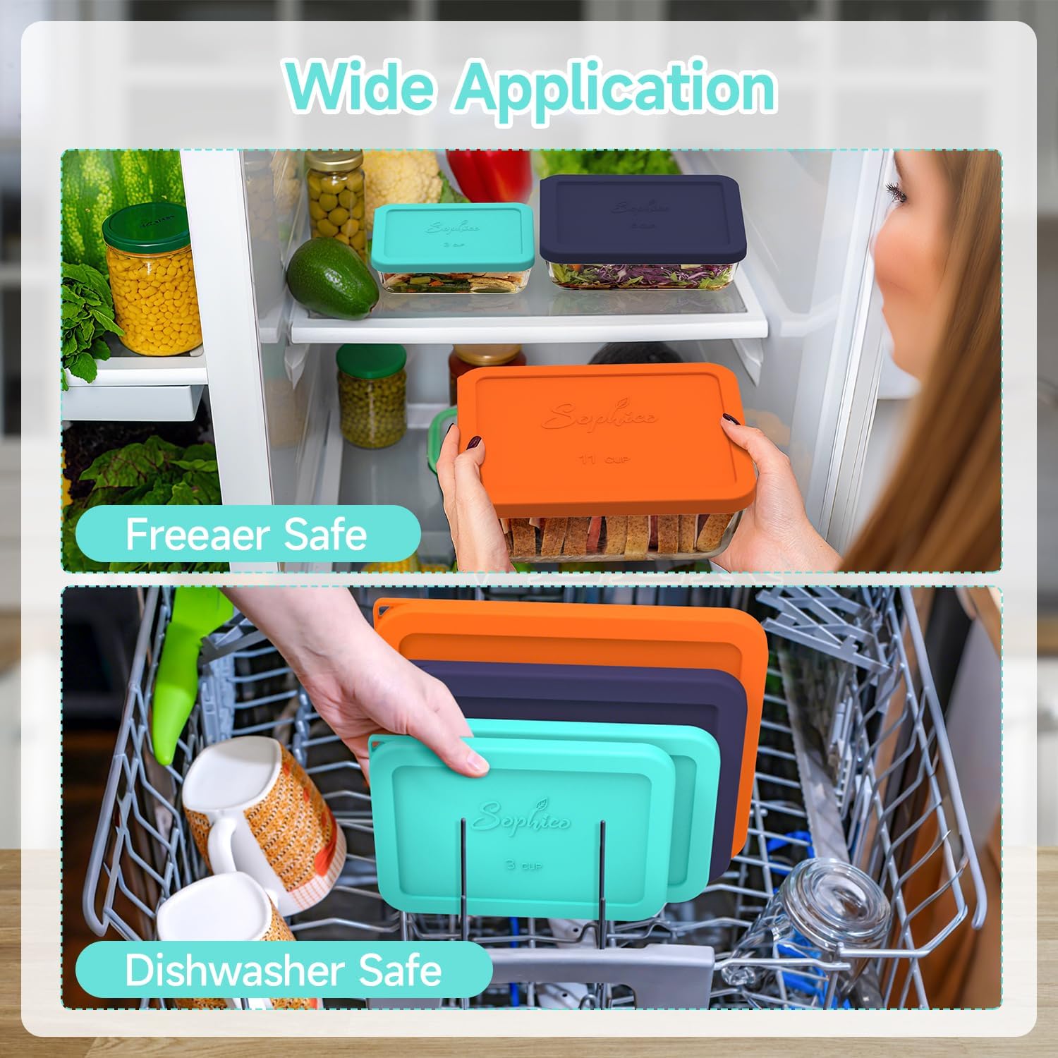 Sophico Rectangle Silicone Storage Cover Lids Replacement for Anchor Hocking and Pyrex Glass Bowls (Container not Included) (MIX-4 PACK) - Image 4