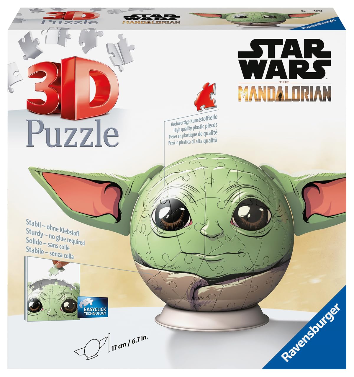 Ravensburger - Puzzle 3D, Star Wars: Grogu con Orejas, Maqueta para Adultos y Niños de 6+ Años, Rompecabezas de 72 Piezas