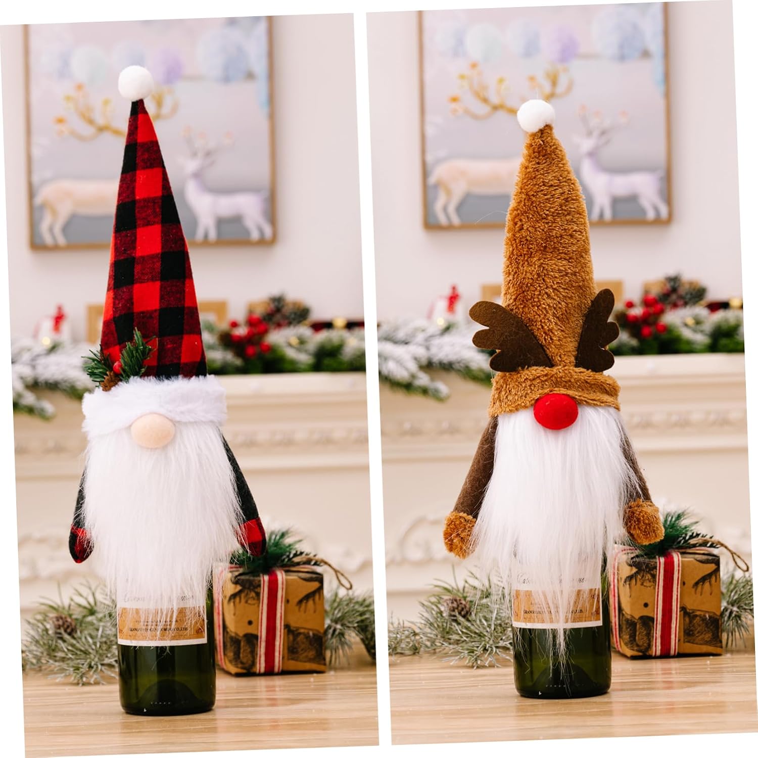 Wine Decor 3pcs Plush Handmade Xmas Bottle Cover Party Decoration