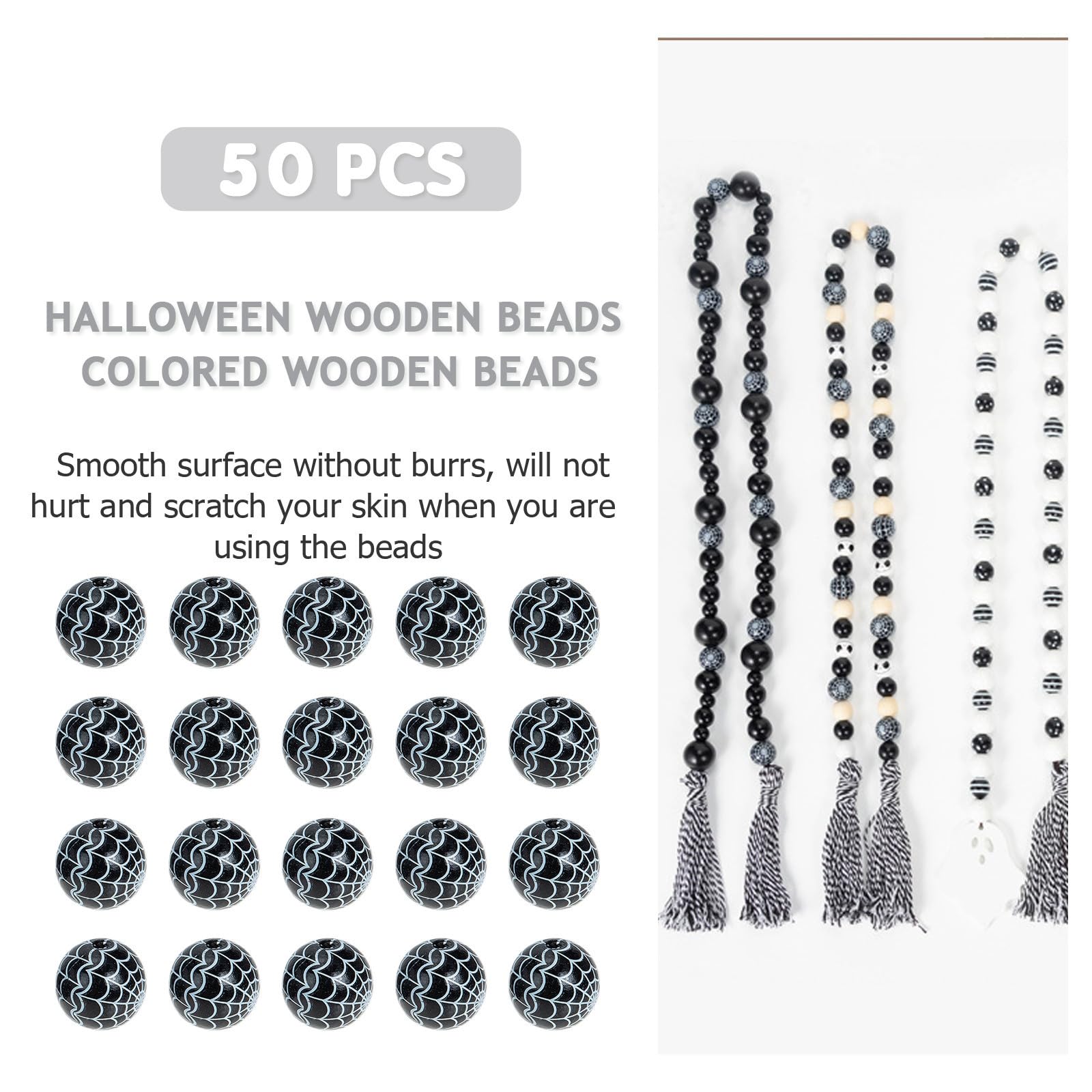 Abaodam 250 Stück Schwarze Holzperlen für Schmuck Selber Machen mit Glatter Oberfläche und Grate zum Basteln von Halsketten und Dekorationen