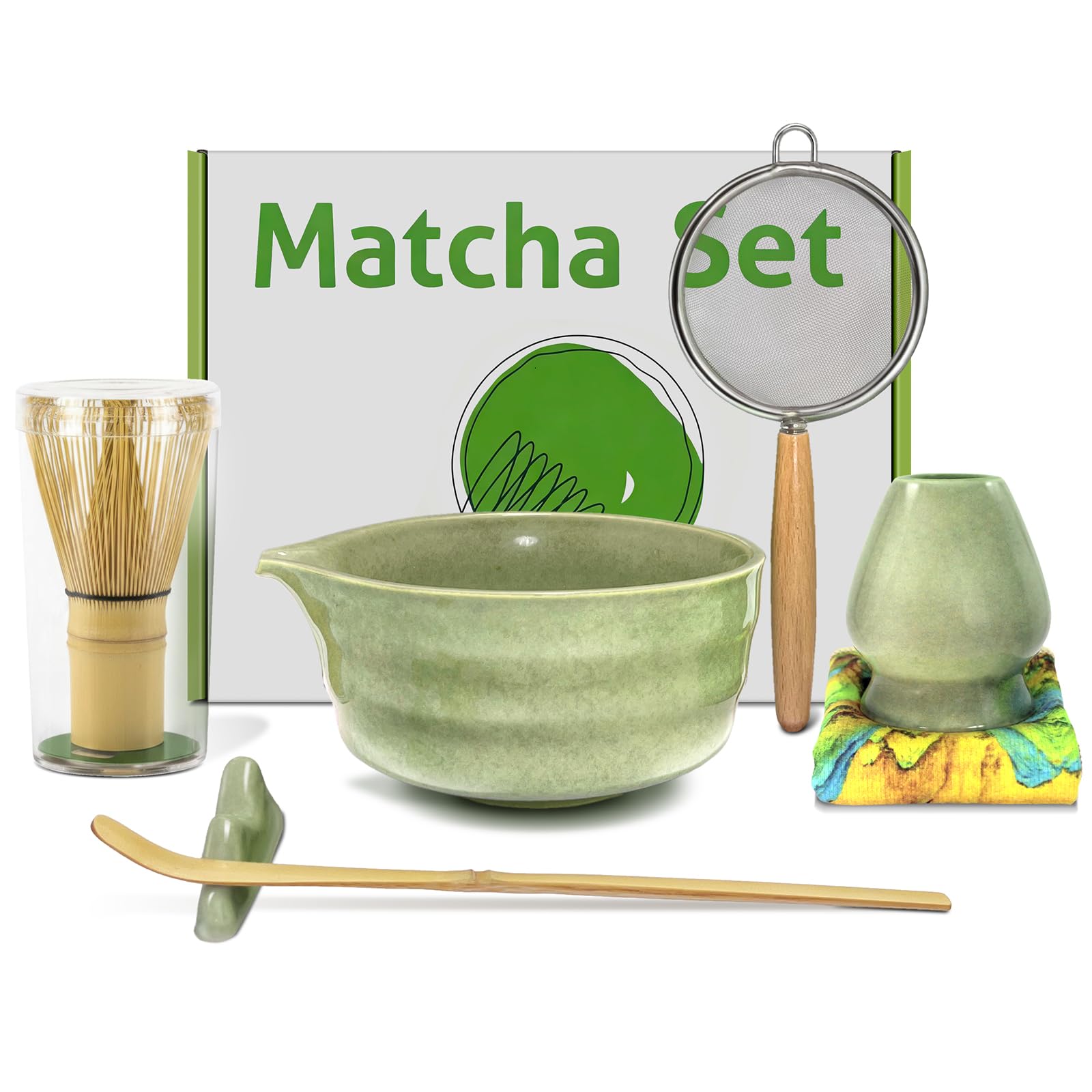Trzepaczka do matchy, EnGiTores 6-częściowy zestaw ceramicznych matcha, zestaw do matchy na ceremonie, zestaw do przygotowania śniadania/matcha latte, trzepaczka do matchy z 2 filiżankami do matchy