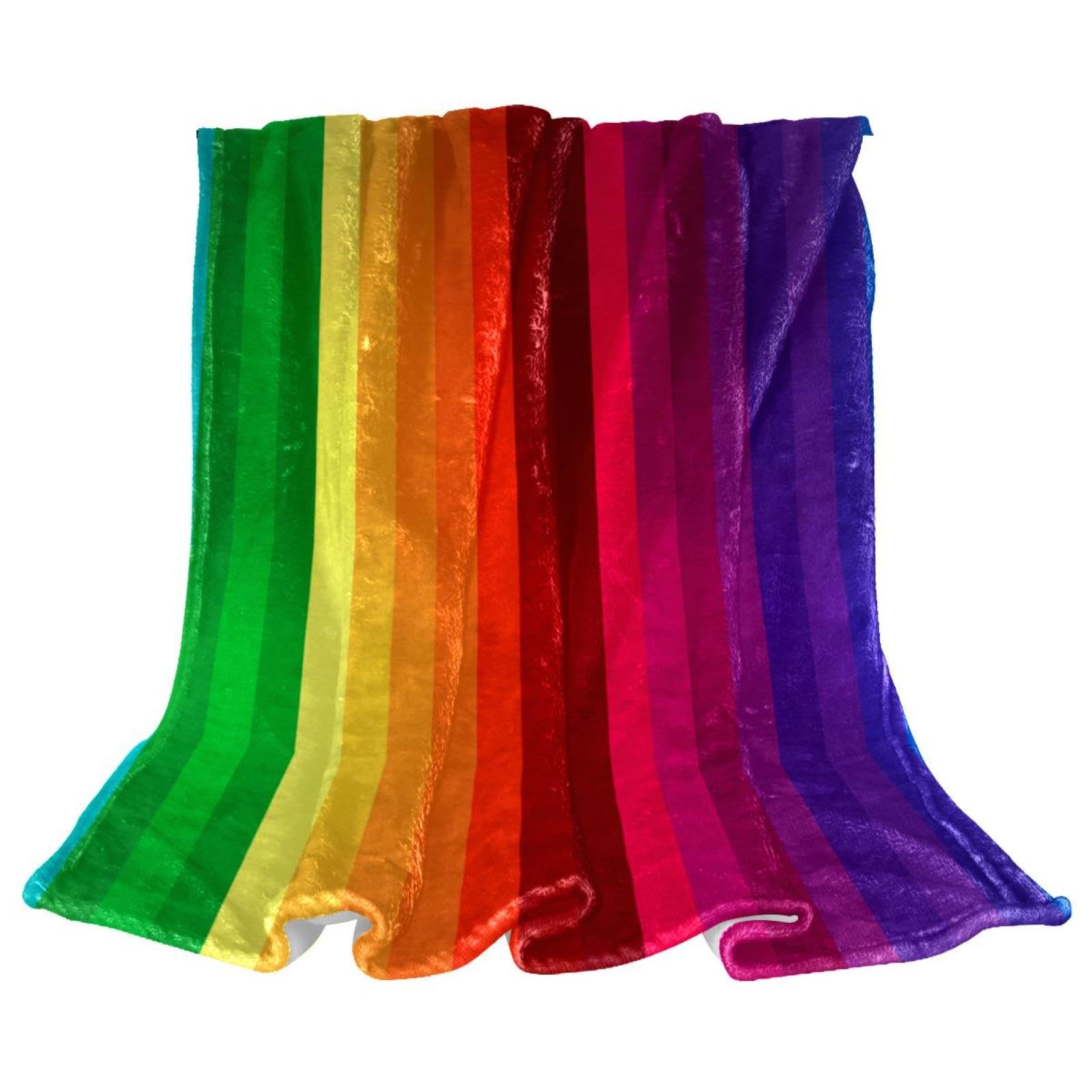 Jeté de canapé plaid microfibre chaud motif arc-en-ciel multicolore
