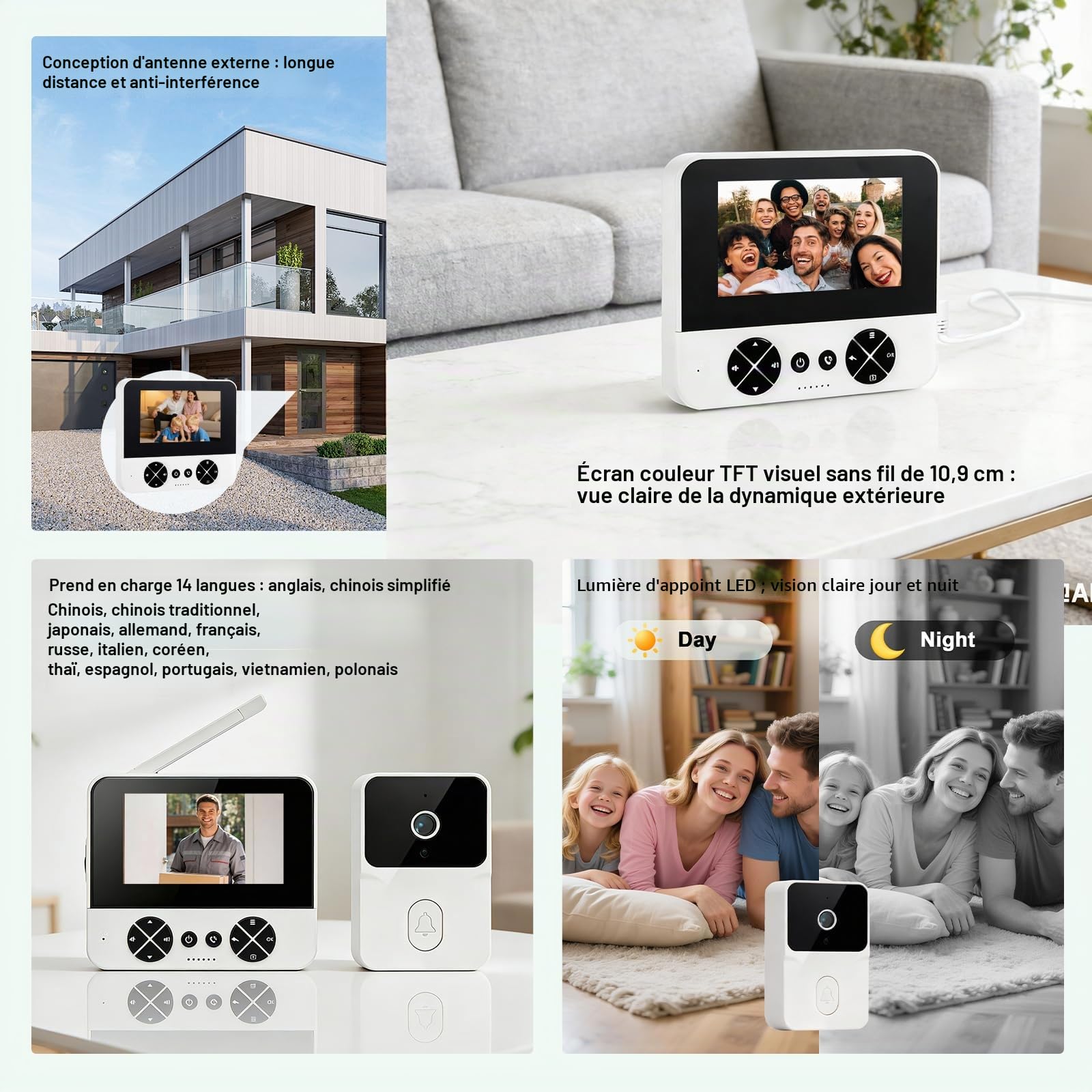 Sonnette sans Fil avec Caméra, 1080P 4.3" Sonnette Vidéo sans Fil Exterieur, IP65 Exterieur étanche, Vision Nocturne, Audio Bidirectionnel, Vision Nocturne, sans APP, sans WiFi