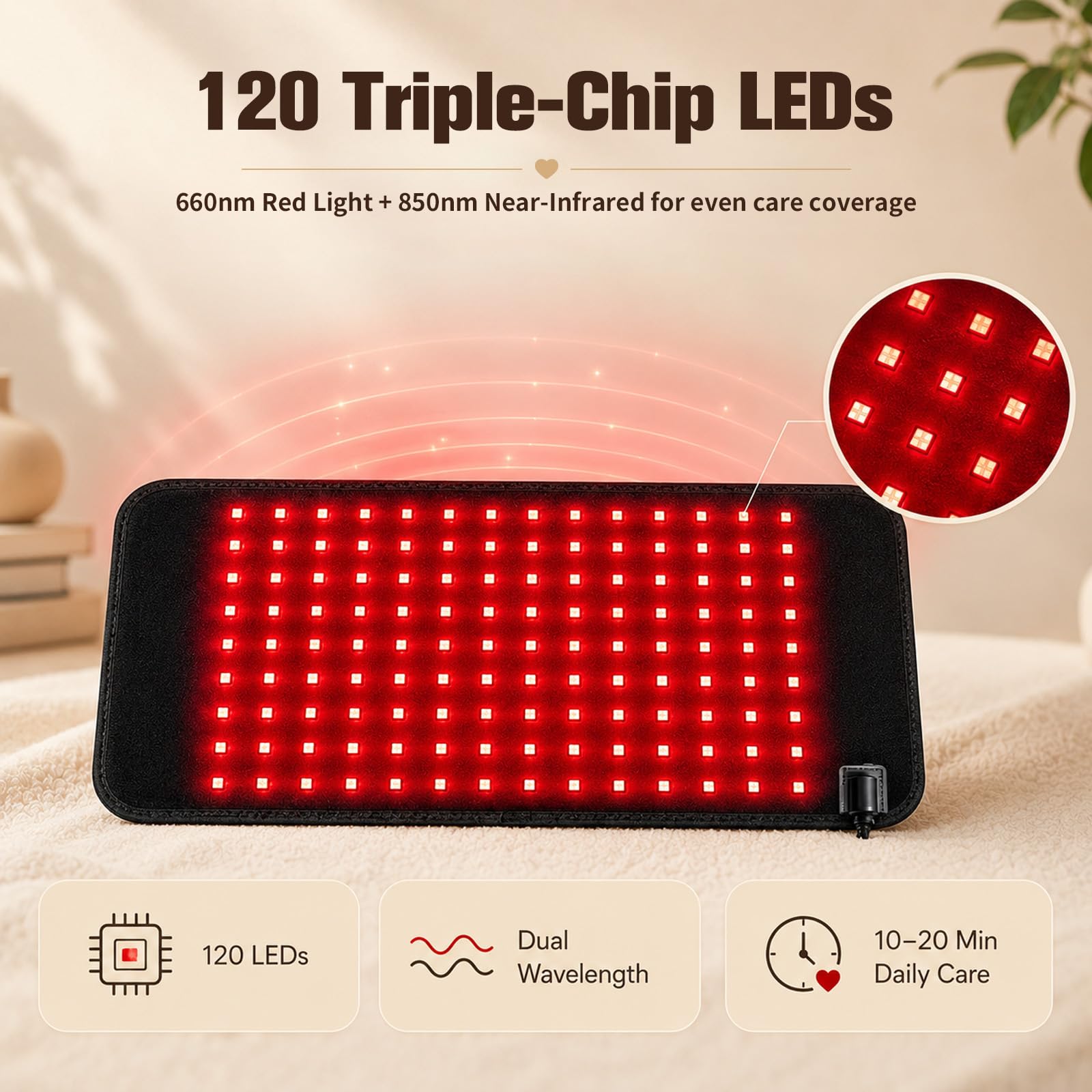 45x21cm Pet-Rotlicht-Therapiematte, 120 LED 3-Chip-Lampen 660nm&850nm