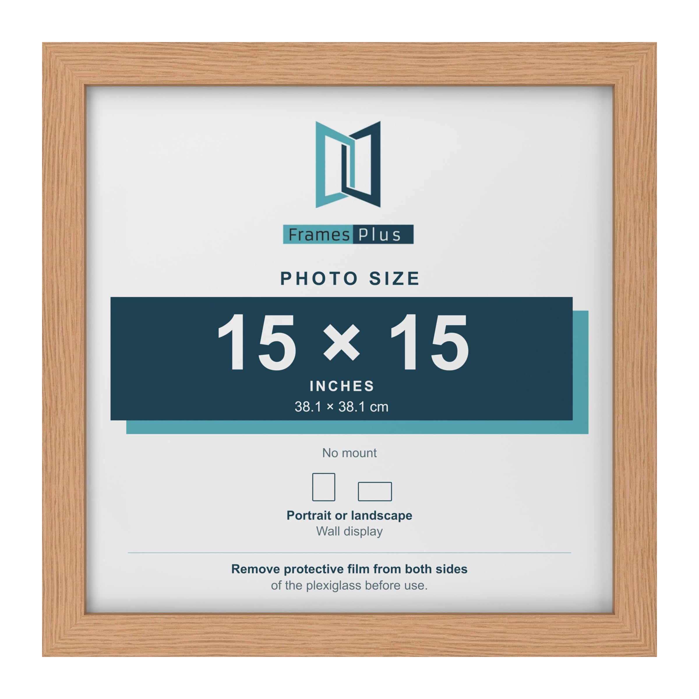 FramesPlus 15x15 Inch Square Picture Frame, Oak, Modern Photo Frame — image 1