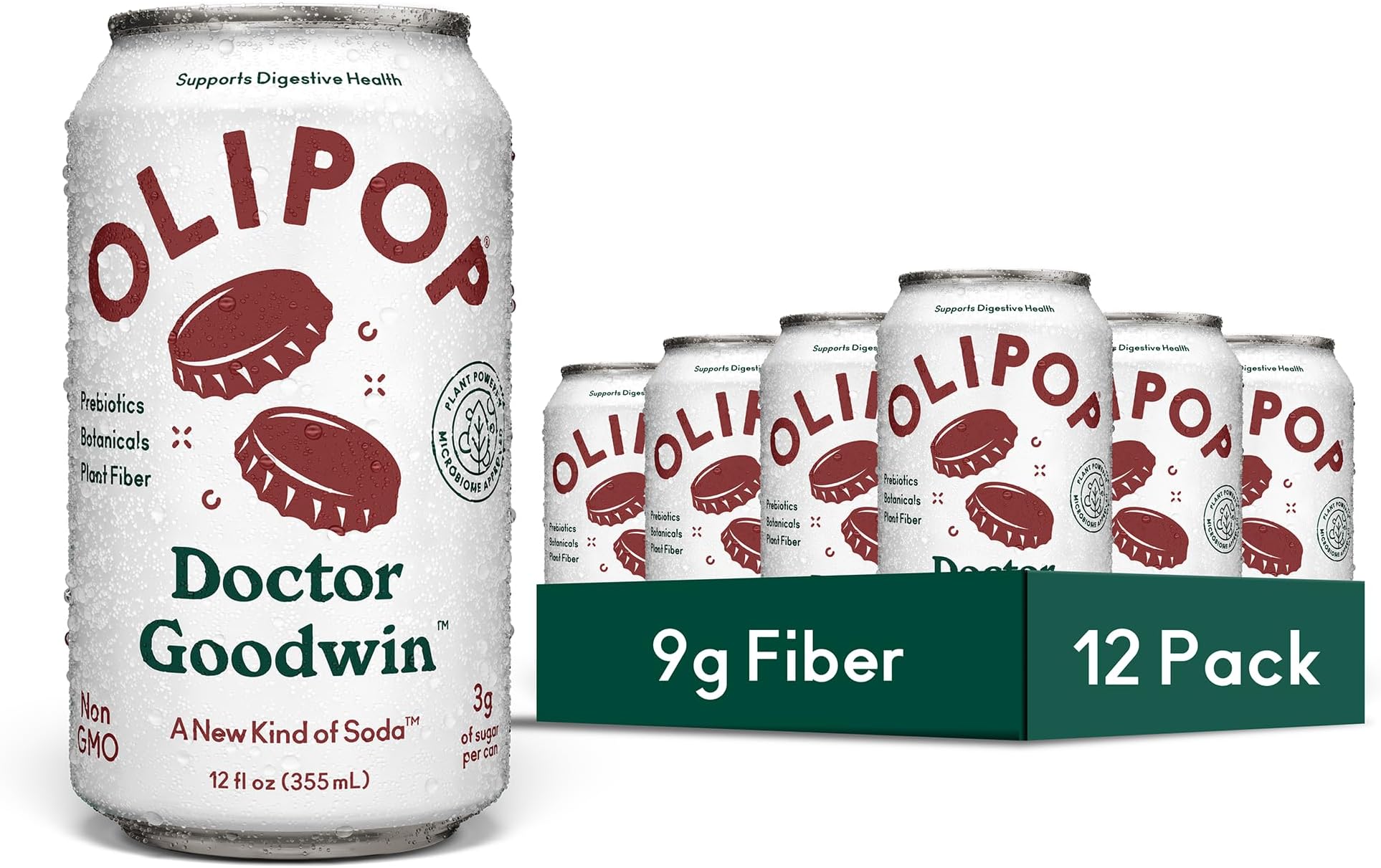 Prebiotic Soda Pop, Doctor Goodwin, A New Kind of Soda Packed with Prebiotics, Fiber, and Botanicals, Gluten Free, GMO Free, 12oz (12-Cans)