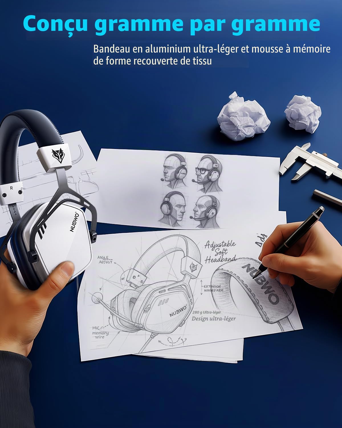 NUBWO HG03 Casque Gaming USB A avec Son Surround 7.1 et Mode FPS, Casque Filaire avec Micro Antibruit, Design Confortable pour PC et Ordinateur Portable - Blanc