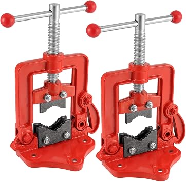 2 Pack Forged Pipe Vise, 0.4-2.4 Inches10-60mm Pipe Vice Bench Vise, Heavy Duty Cast Iron Pipe Vise for Plumbers, Mechanic, Red