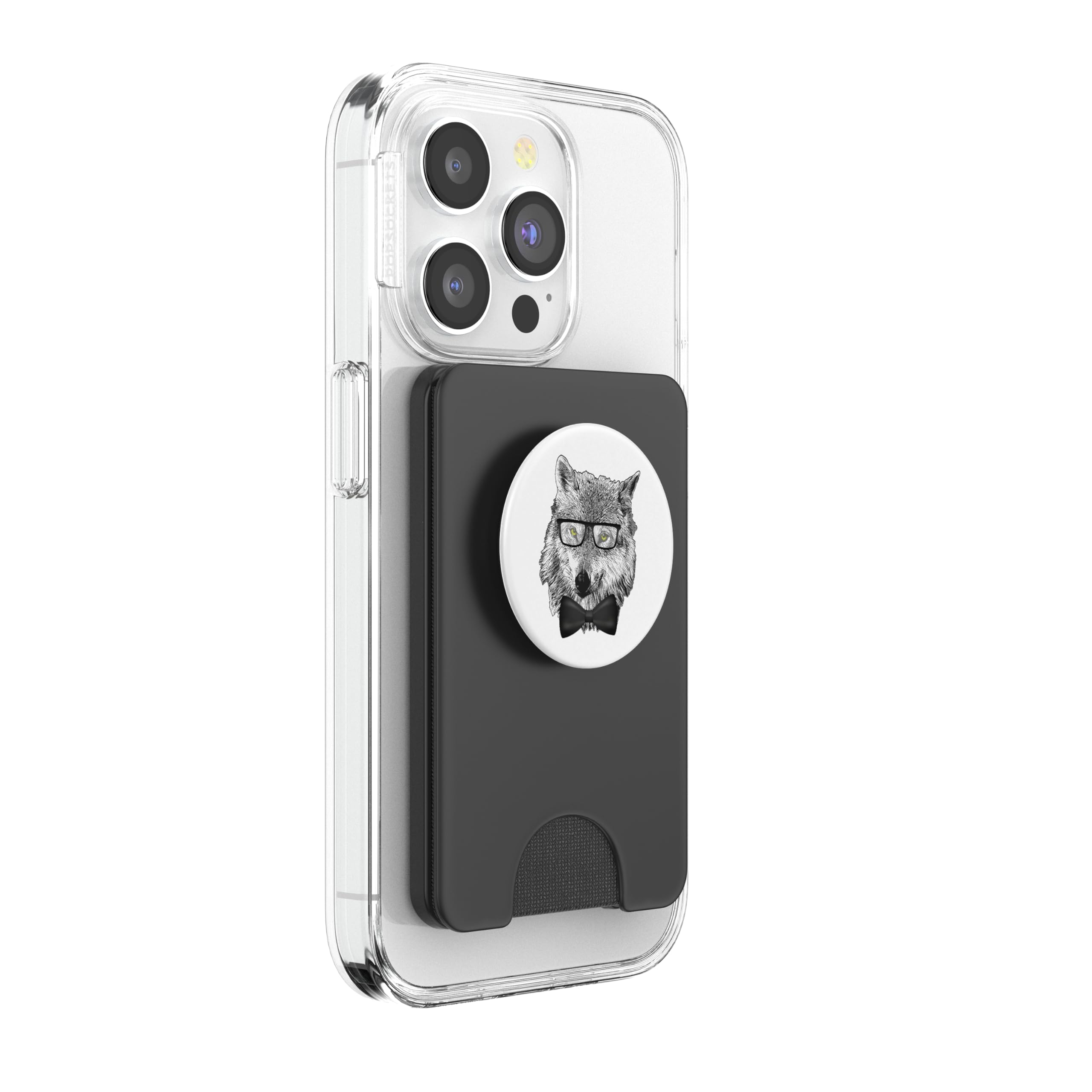 Wolf Nerd Themed Costume Party Wolves Lover Cool Theme PopSockets PopWallet for MagSafe, Black - Image 4