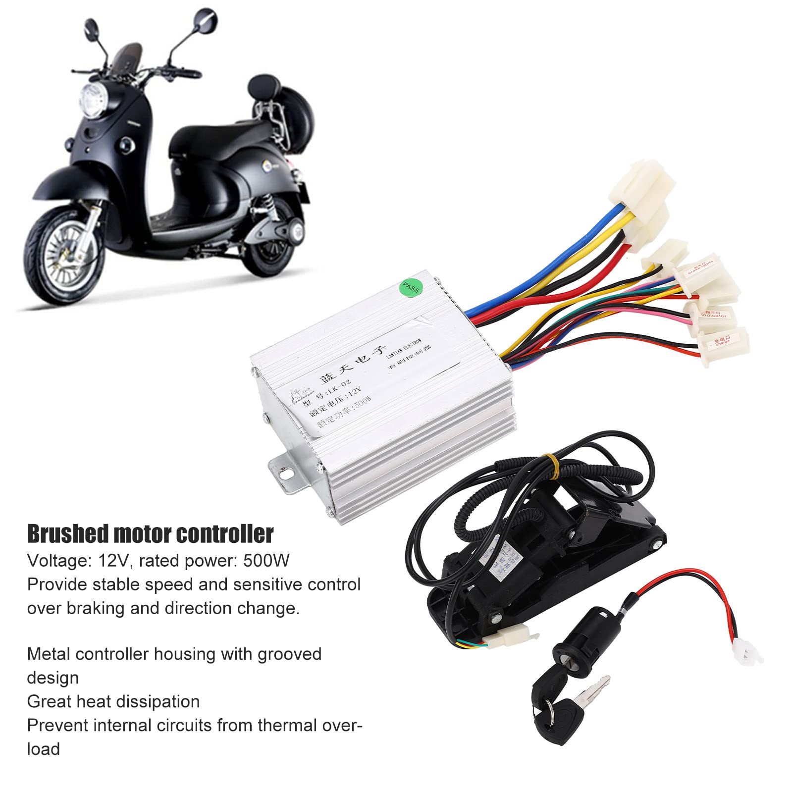 RiToEasysports Bike Brushed Motor Controller Kit, 12V 500W Scooter Conversion mit Fußgaspedal für Elektroroller Dreiräder