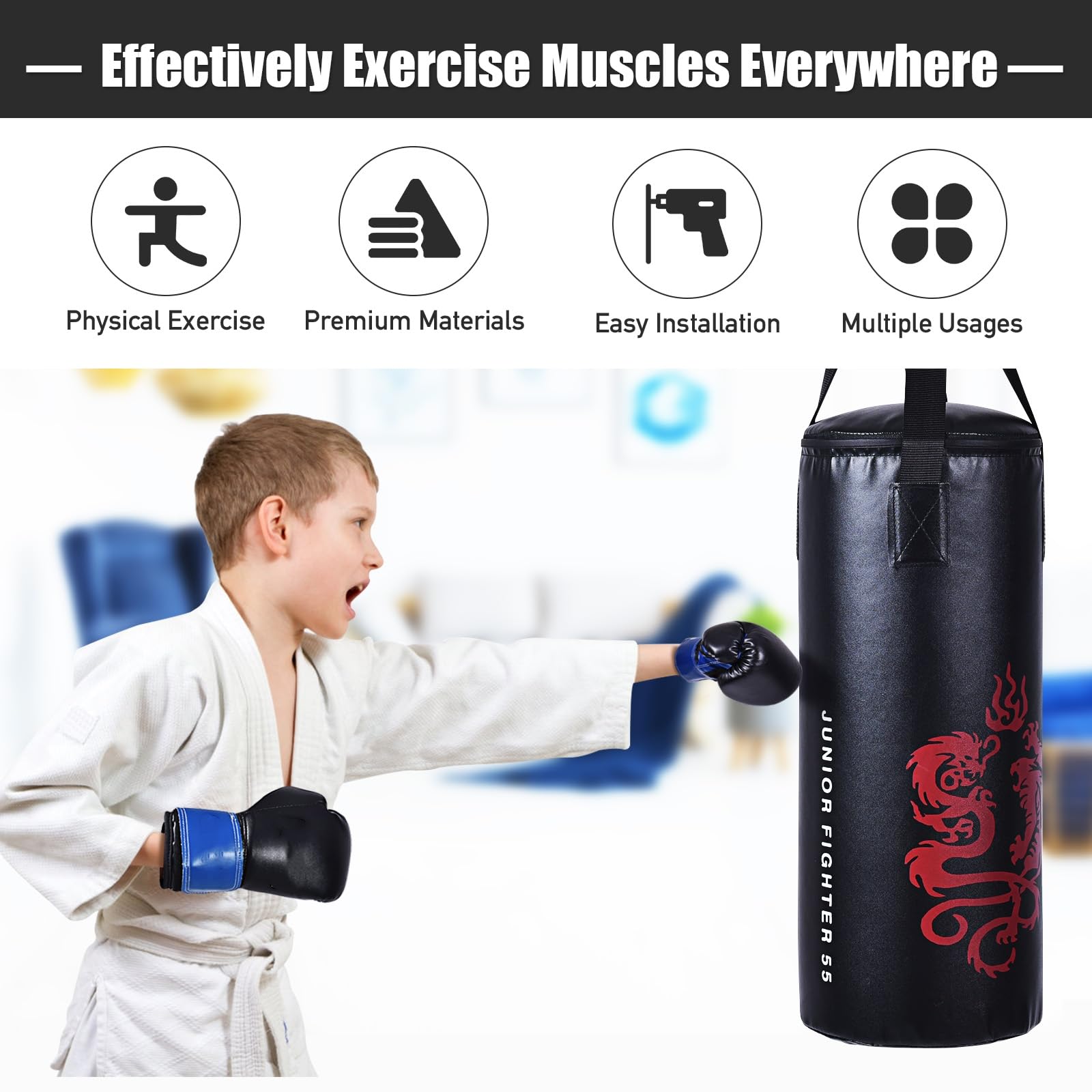 KOMFOTTEU Boxsack 10kg, Kinder Boxset inkl. 8 OZ Boxhandschuhen & Springseil, Hängend Box Sack, Punching Bag Punchingsack Kickboxen für Jugend Erwachsene