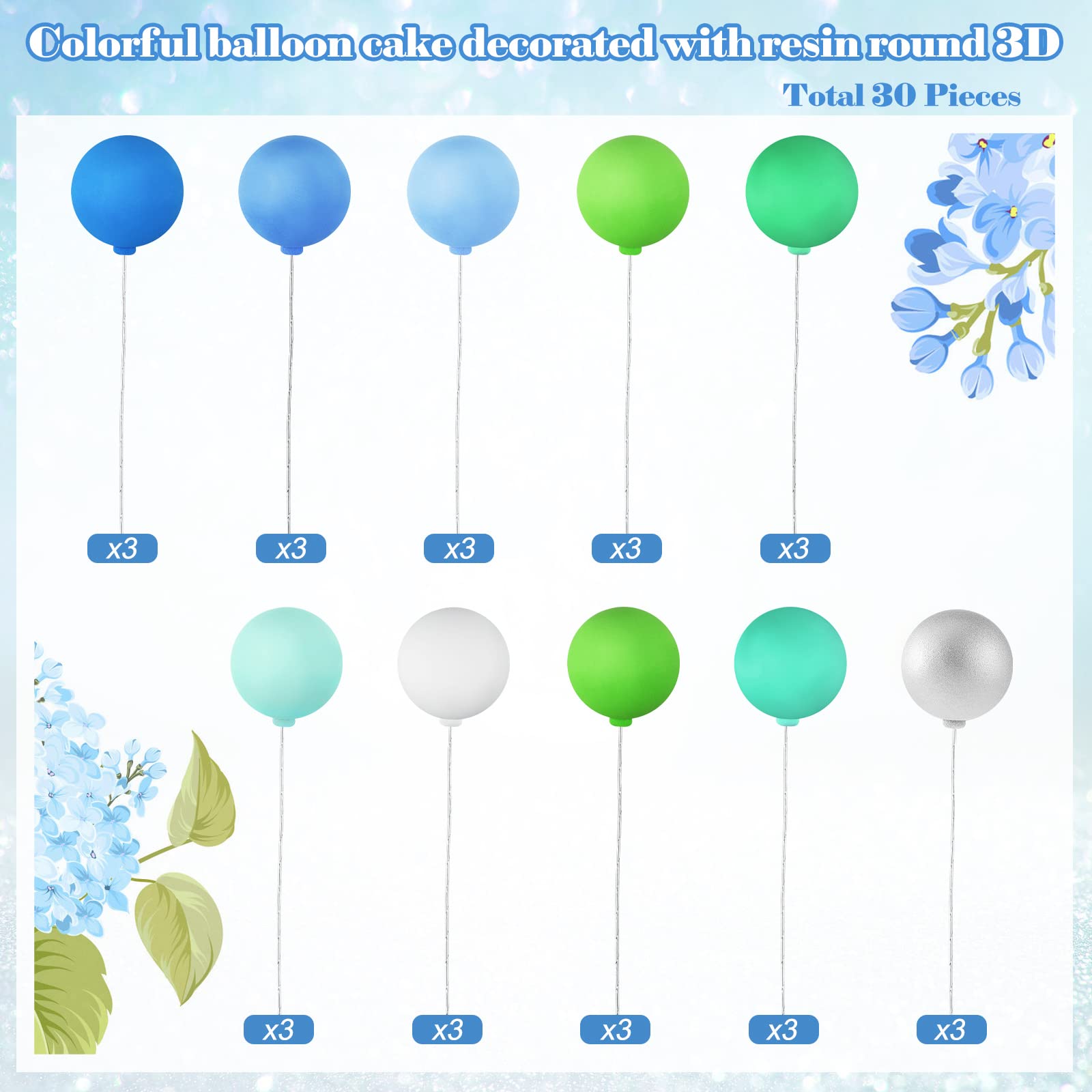Skylety 30 Pcs Colorful Balloon Cake Toppers - Mini Clay Balloons On Sticks, Cupcake Picks For Birthday, Wedding, Baby Shower
