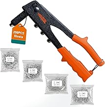 Meiwaltee Pince à rivets avec 200pcs rivets, Professionnelle Robuste 4 en 1 Riveteuse Manuelle - 4 Tailles : 2.4 MM - 3.2 MM - 4.0 MM - 4.8 MM,Outil de rivetage pour Automobile, Meubles, Instruments