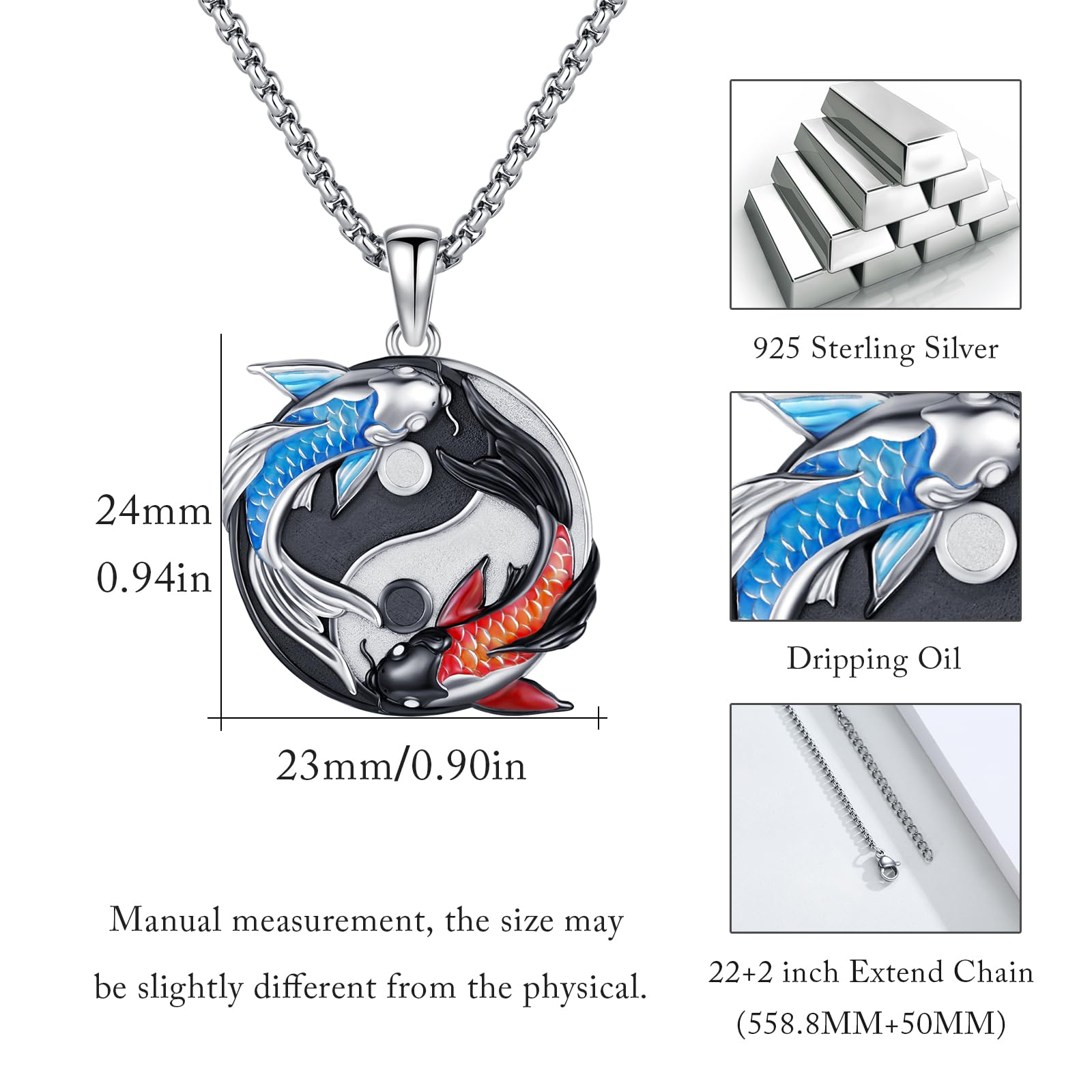 OHAYOO Yin Yang Halskette 925 Sterling Silber Anhänger Kette Partnerketten für Sie und Ihn Koi Fisch Schmuck Geschenke für Damen Herren Couple