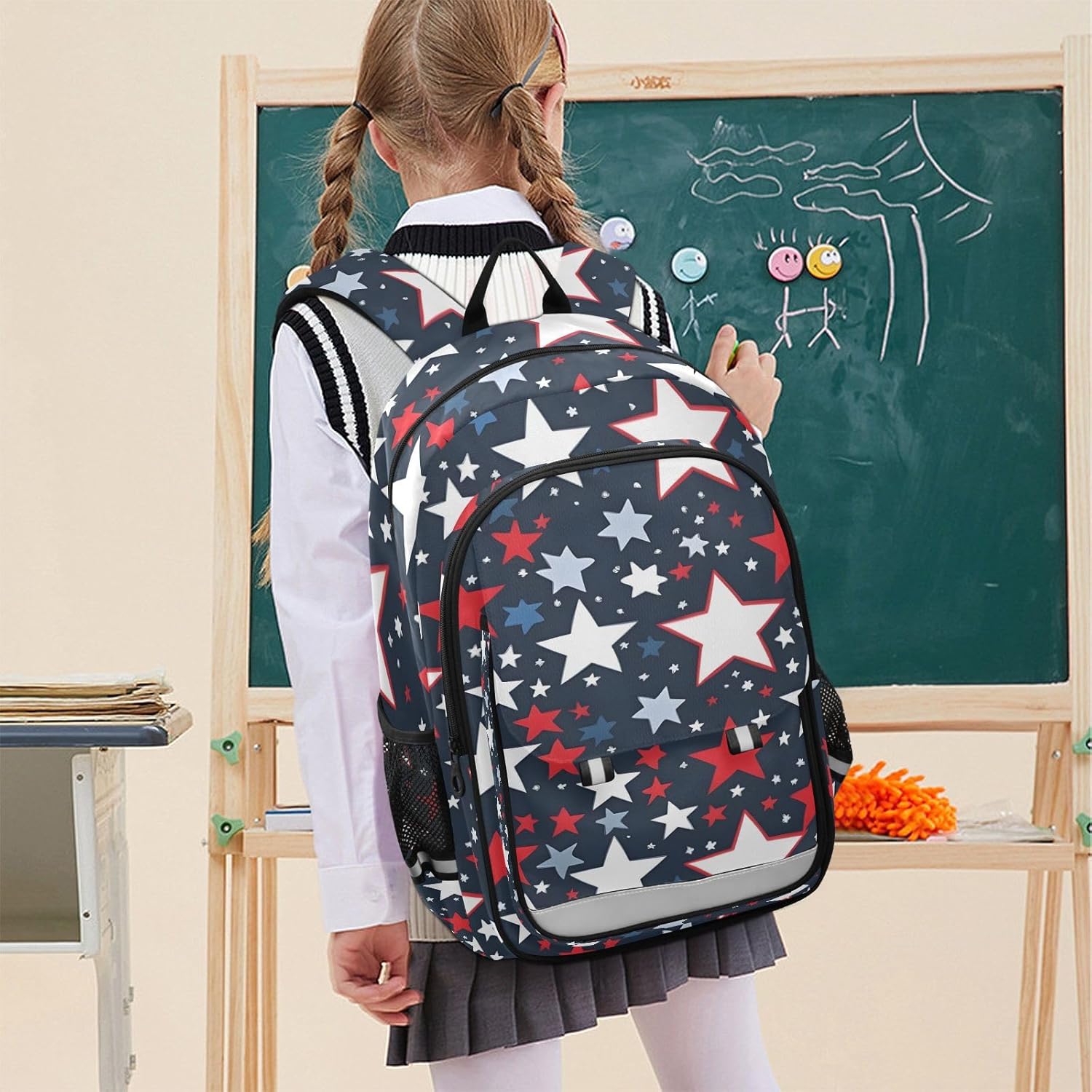 senya School Backpack Kids College Rucksack Travel Bookbag Fashion Back Pack Girls Boys Red White Blue Stars