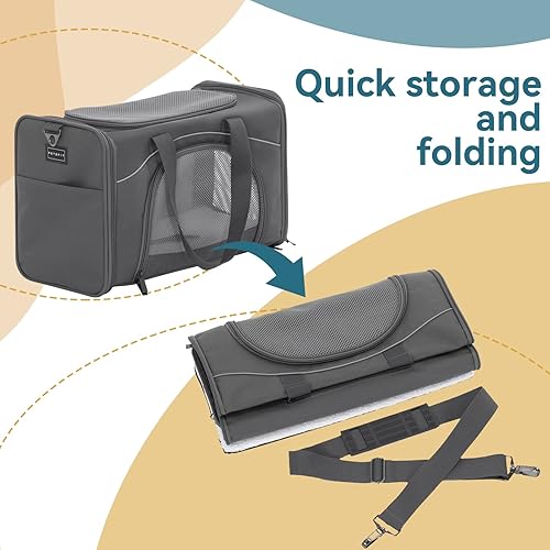 Miniatura 7 de Petsfit Transportador de perros pequeños aprobado por aerolíneas, 19 x 12 x 9 pulgadas, transportador de gatos de lados suaves para gatitos,