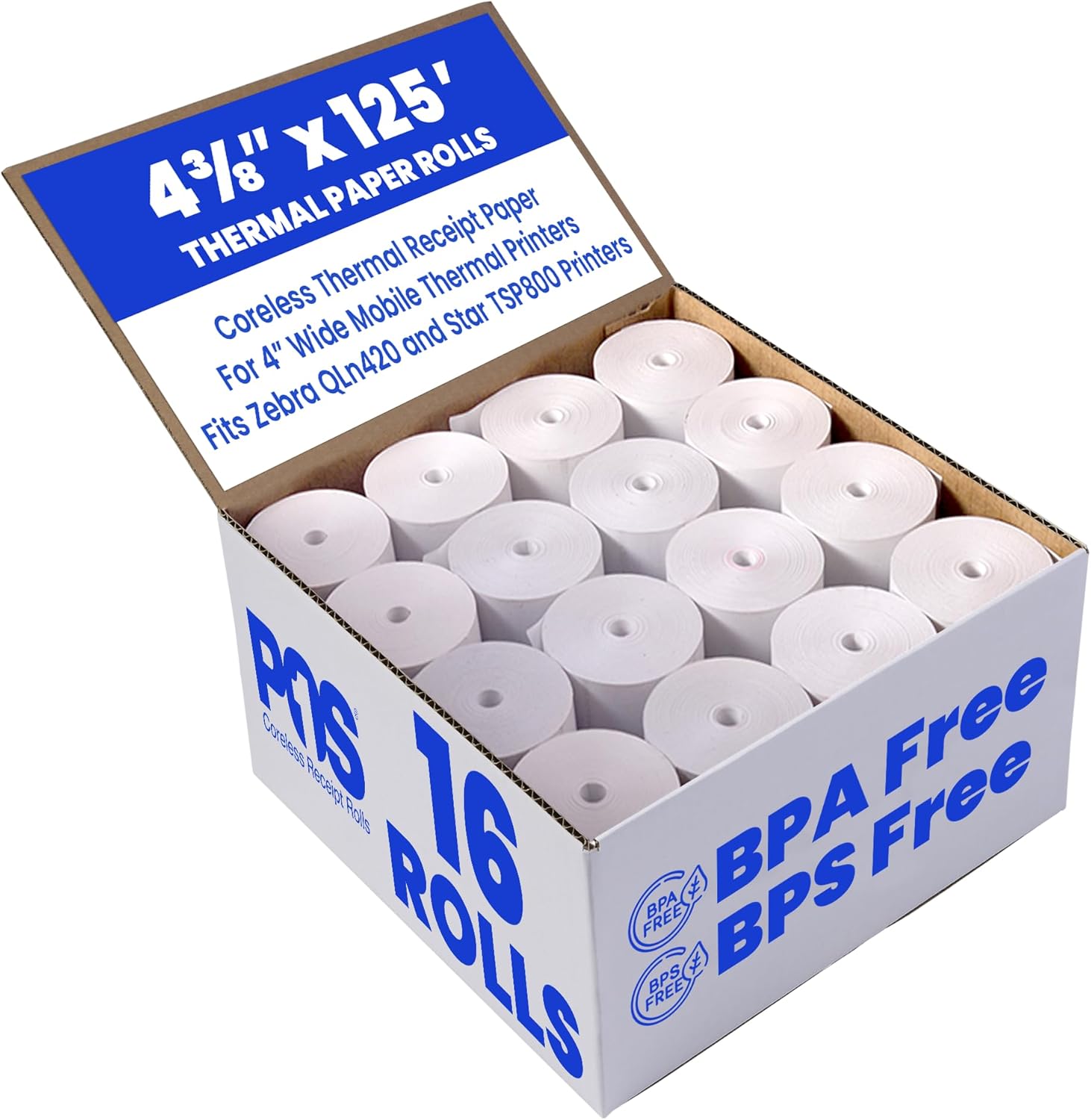2 1/4 x 75 feet x 50 rolls CORELESS BPA Free Thermal Paper Rolls for Handheld Thermal Receipt Paper Printers. 38mm diameter