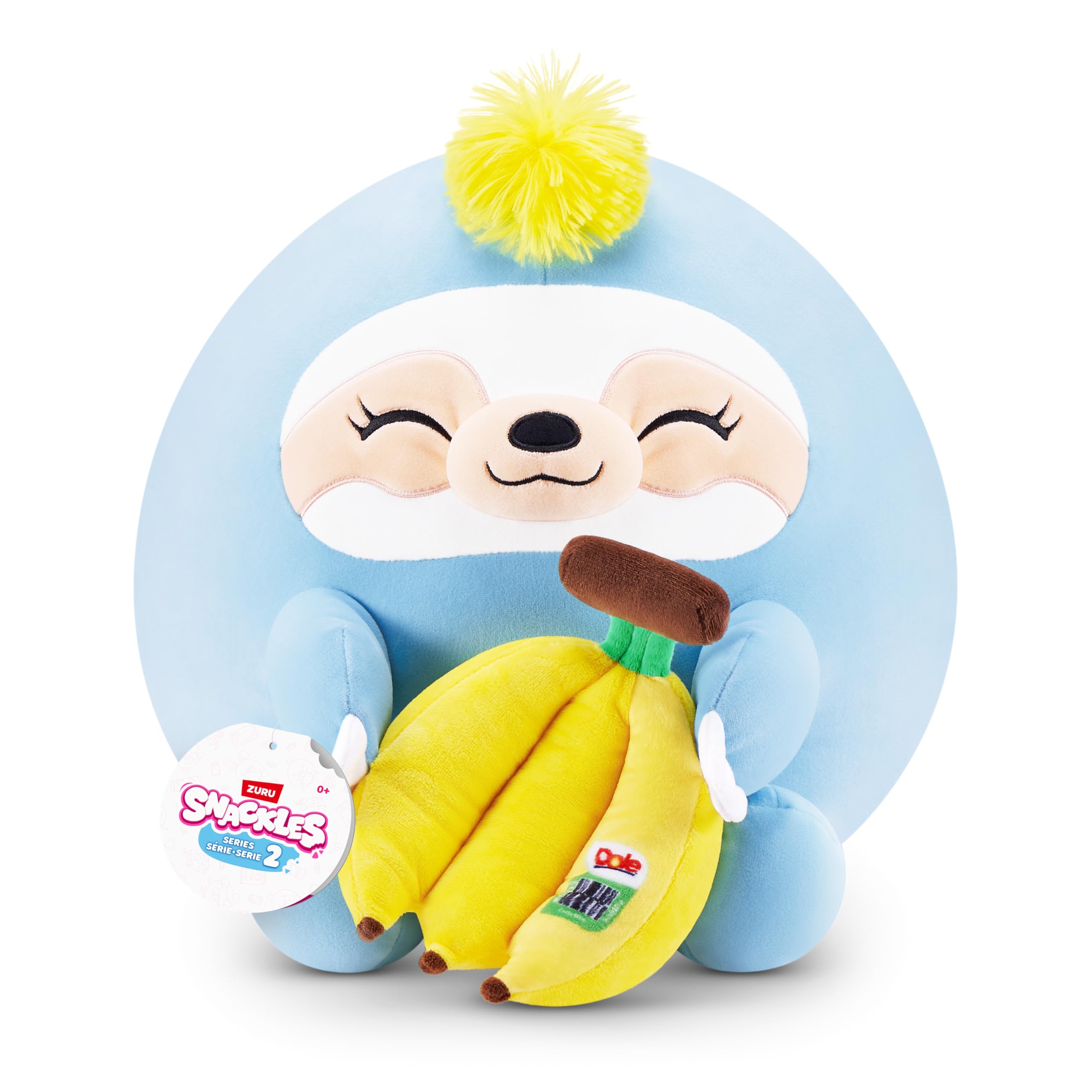 Snackles Series 2 Wave 2, Snack Swap, Sloth, 50 cm by ZURU Cuddly Squishy Comfort Plush with License Snack Brand Accessory (Sloth, Dole Banana)