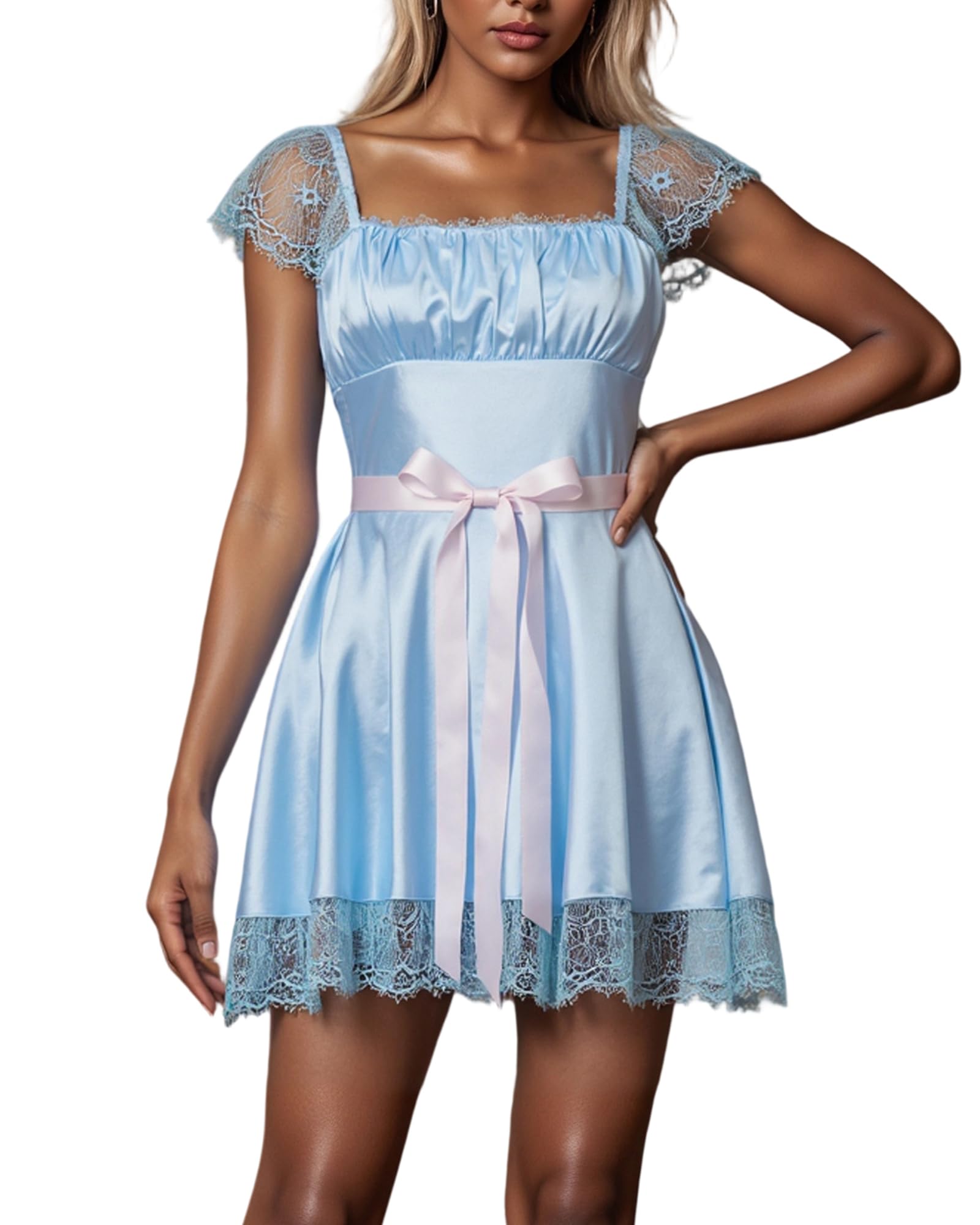 Feclmiyt Women Dorothy Costume Doll Collar Long Blue Gingham Dress Cosplay Costumes (I-01, M)